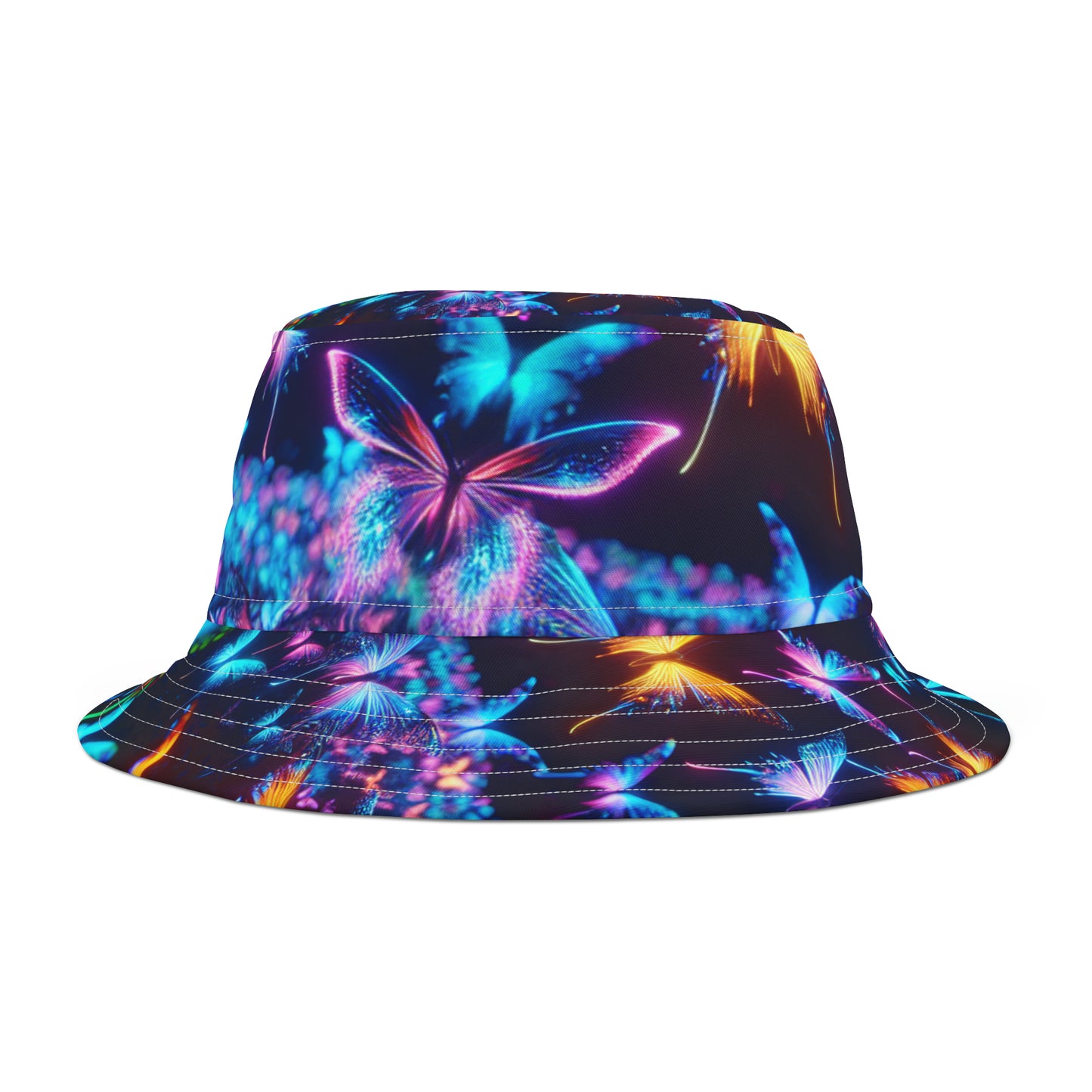 "Illuminated Flutter" Neon Butterflies Bucket Hat