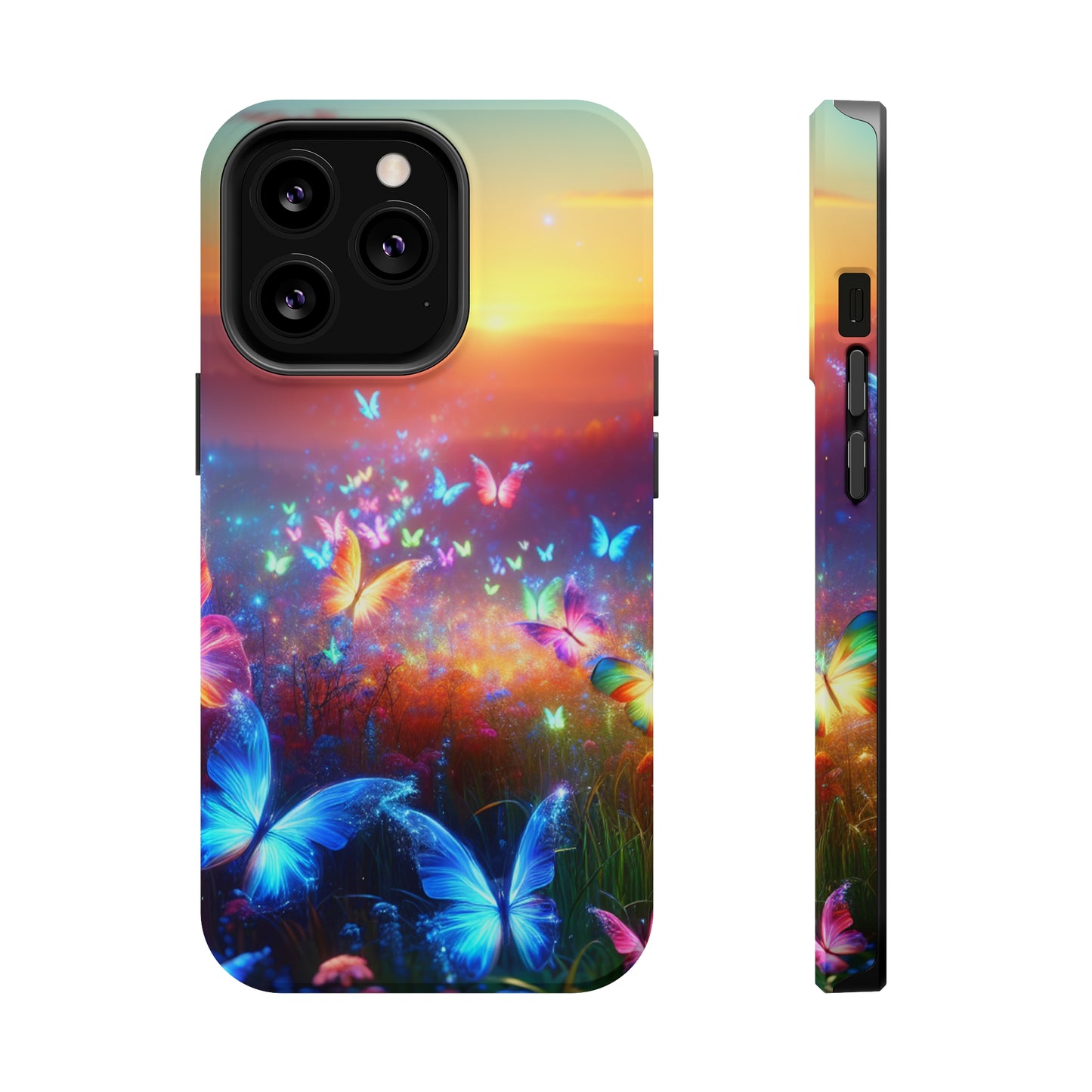 Neon Flight Fantasy Neon Butterflies Premium Art Magsafe Magnet Tough IPhone 13 14 15 Pro Plus Max and Mini in Matte and Glossy Phone cases