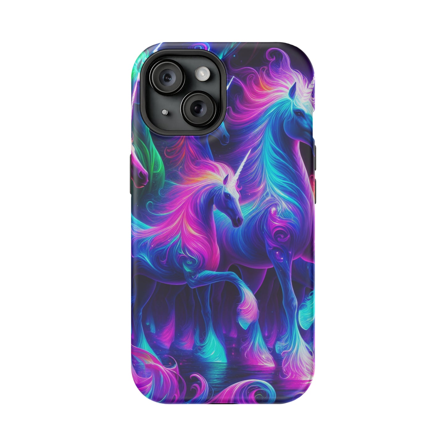 Neon Uniflourish Neon Unicorns Premium Art Magsafe Magnet Tough IPhone 13 14 15 Pro Plus Max and Mini in Matte and Glossy Phone cases