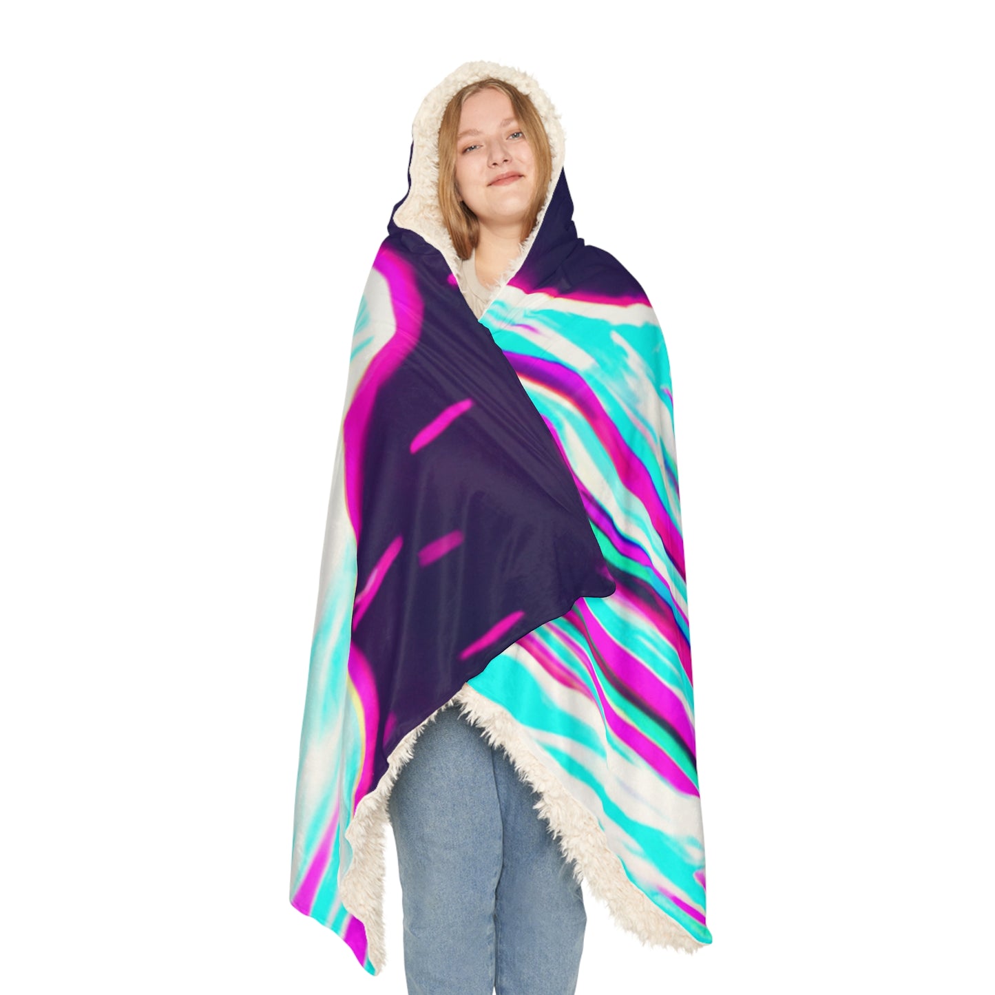 Neon Abstract Evolution - NEON Infinity Patterns Art Hooded Snuggle Blanket