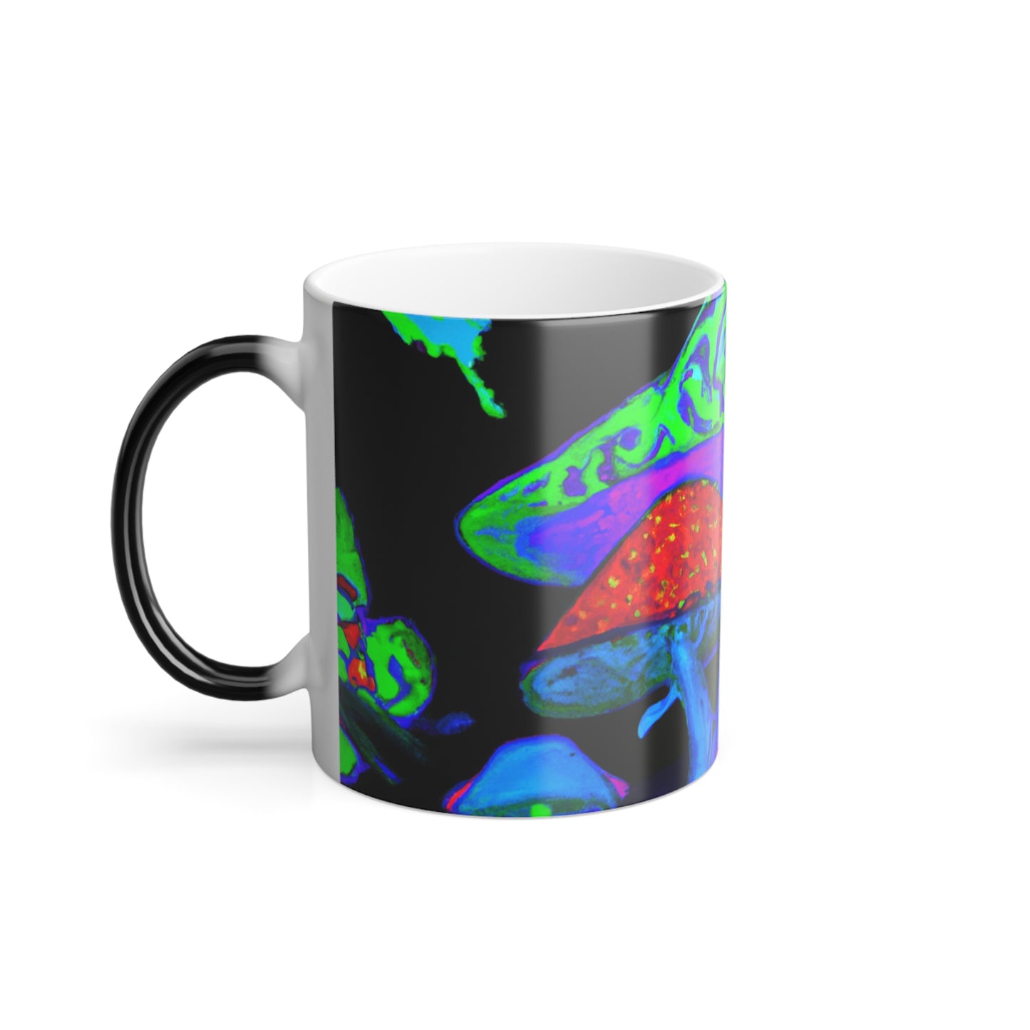 Neon Harmony Garden. Mushrooms & Butterflies 11oz Color Morphing Mug