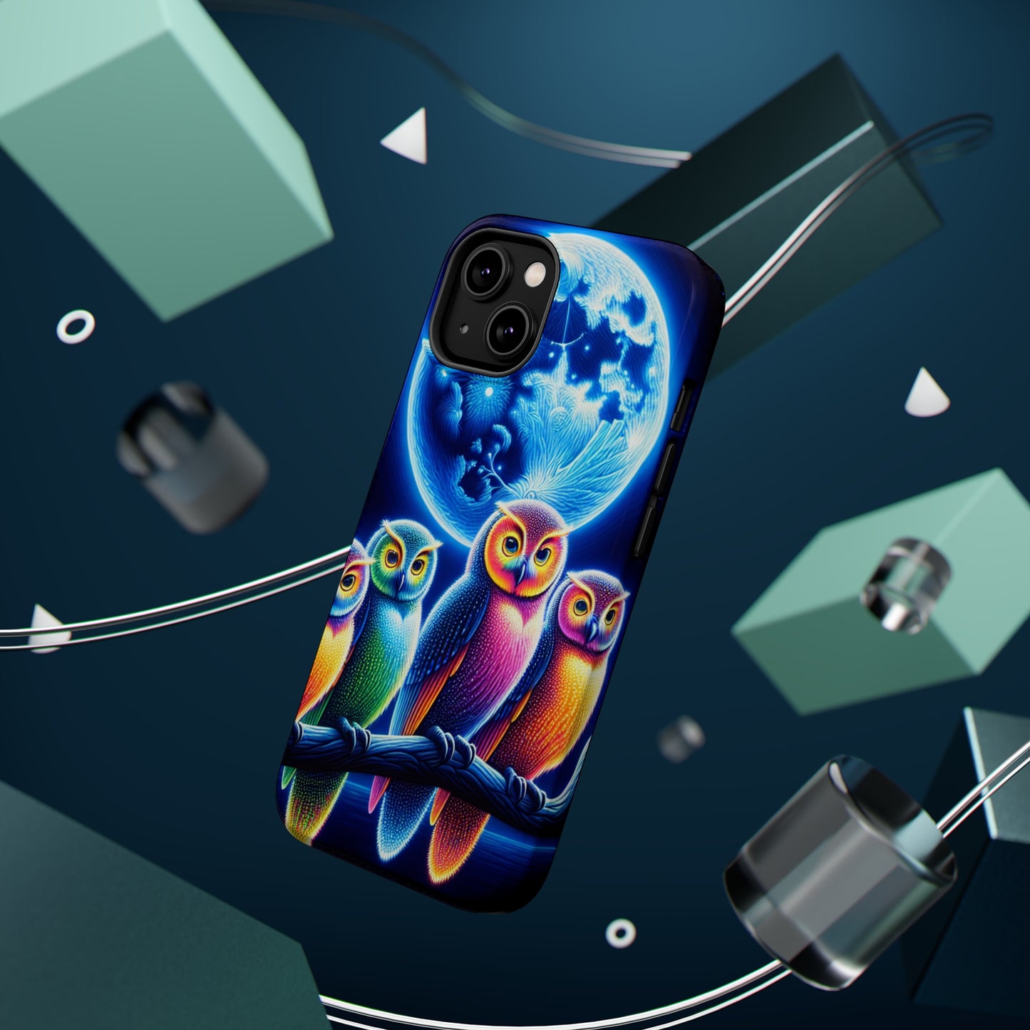 Neon Nocturnal Orbitals. Neon Owls Premium Art Magsafe Magnet Tough IPhone 13 14 15 Pro Plus Max and Mini in Matte and Glossy Phone cases