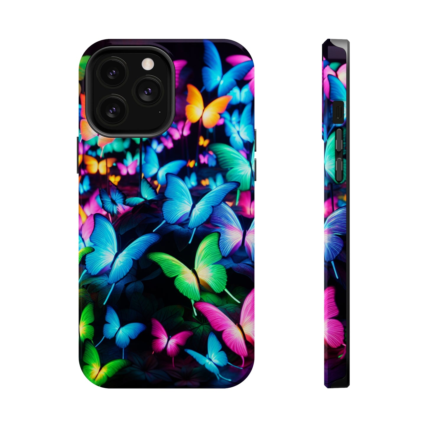 "Neon Butterfly Luridrainbow". Neon Butterflies Premium Art Magsafe Magnet Tough IPhone 13 14 15 Pro Plus Max and Mini in Matte and Glossy Phone cases