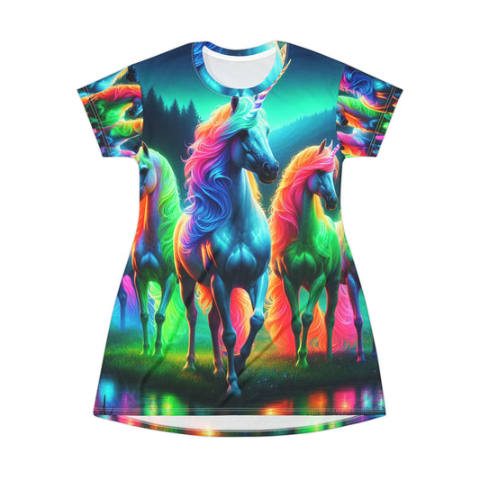 Neon Caster Unicorns. Neon Unicorns Womans T Shirt Dress