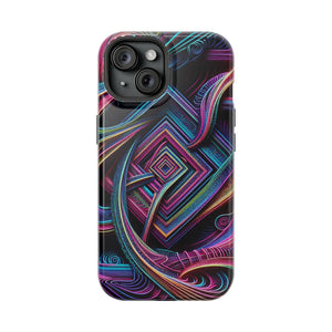 Fluxing Fractalvisage. Neon Trippy Infinity Patterns Premium Art Magsafe Magnet Tough IPhone 13 14 15 Pro Plus Max and Mini in Matte and Glossy Phone cases