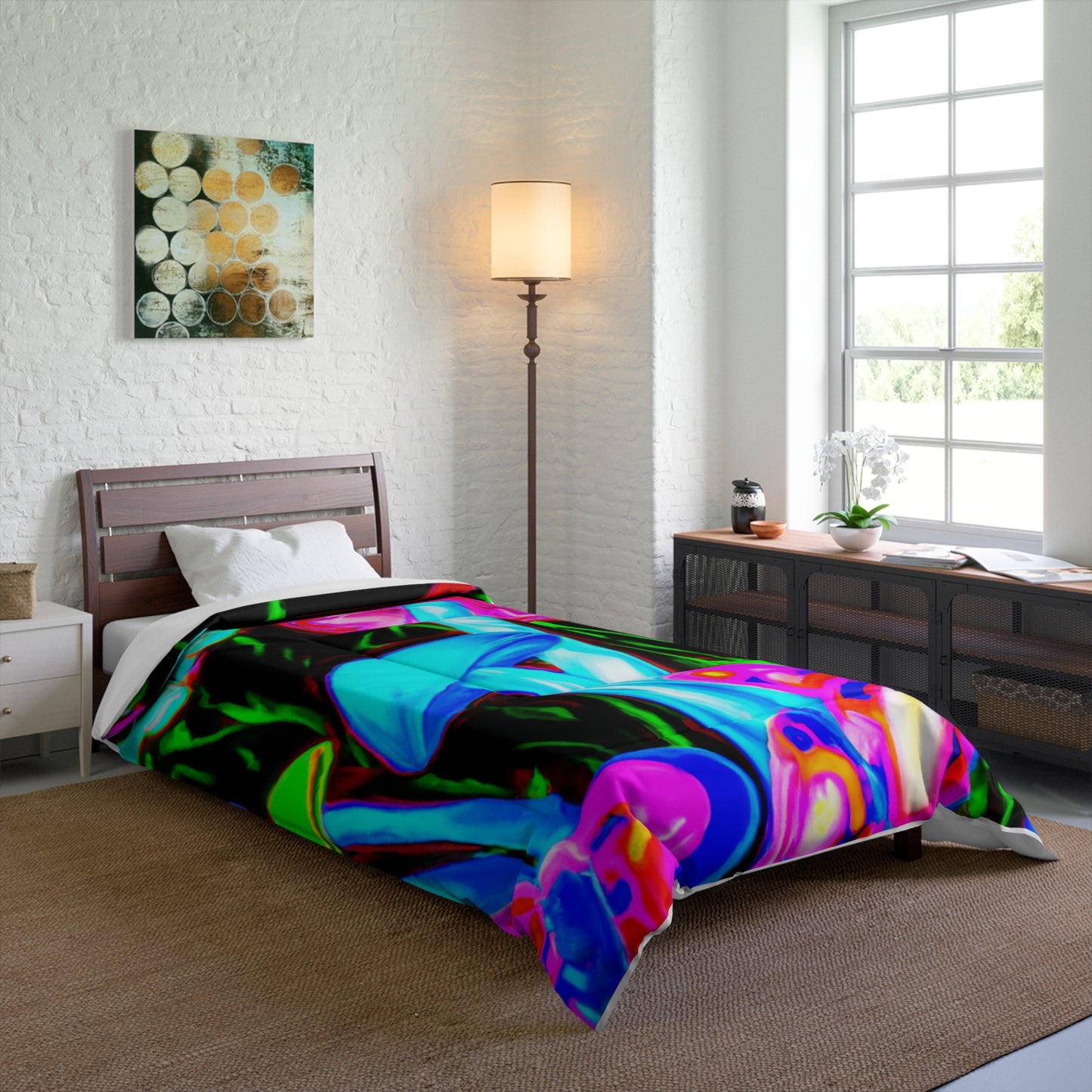 "Neon Butterflies and Mushrooms Mural" Butterflies & Mushrooms Comforter Blanket