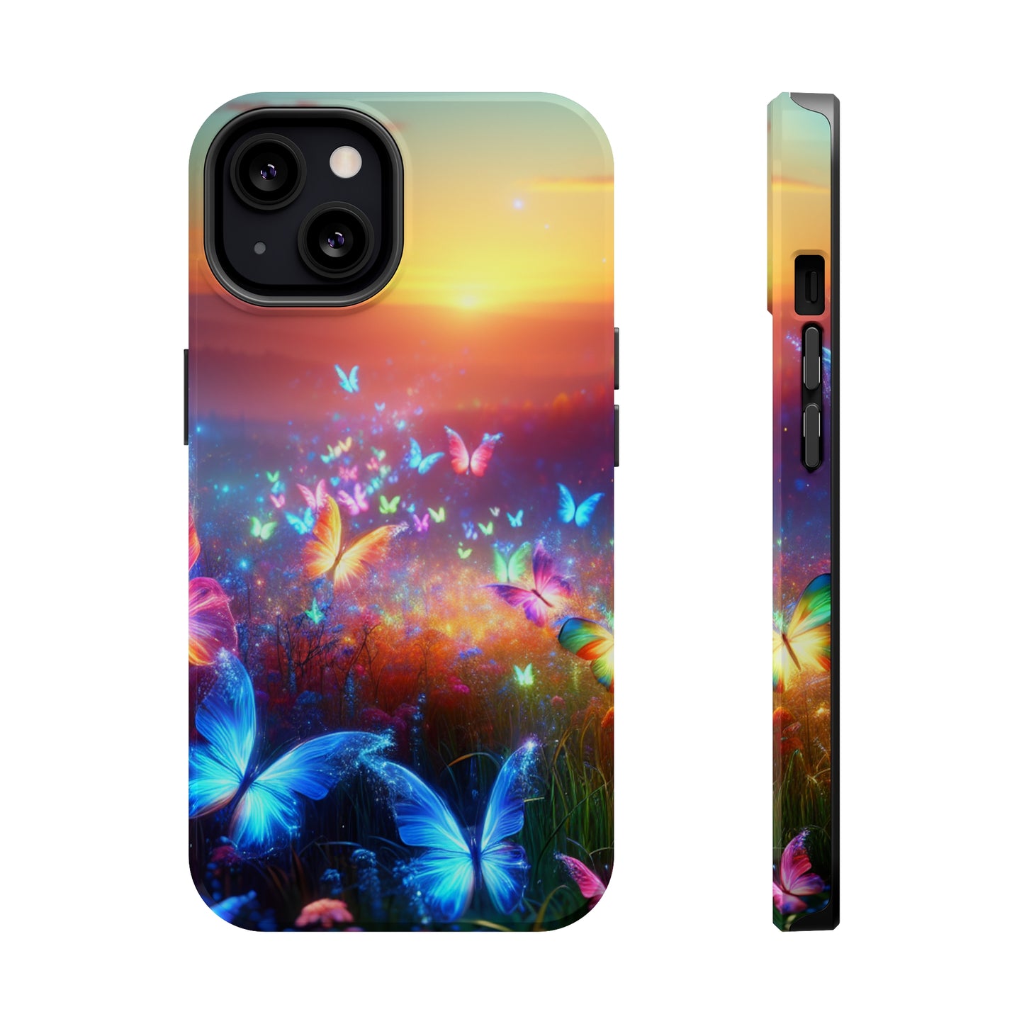 Neon Flight Fantasy Neon Butterflies Premium Art Magsafe Magnet Tough IPhone 13 14 15 Pro Plus Max and Mini in Matte and Glossy Phone cases