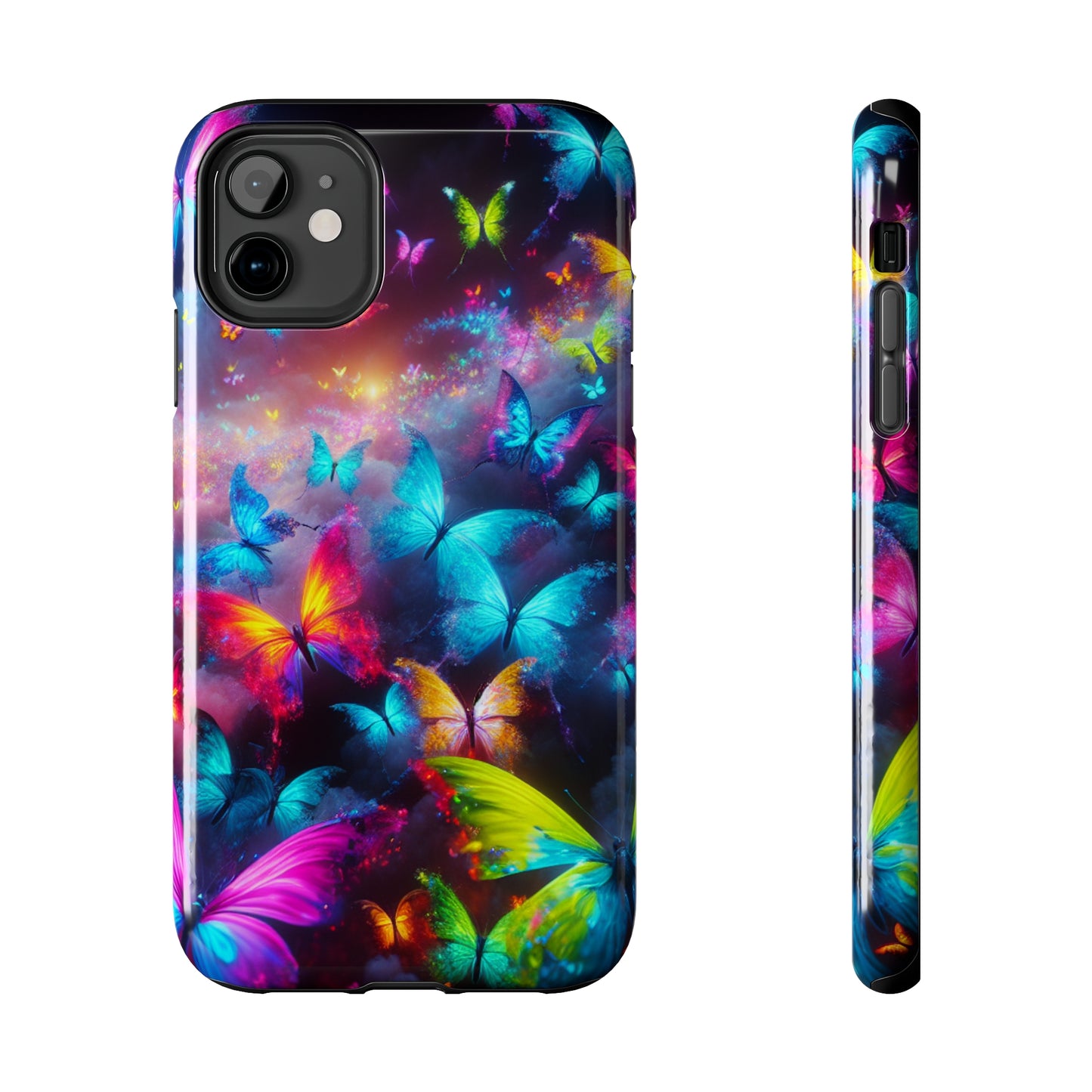 "Neon Flutterings" NEON Butterflies Tough Phone Case Iphone 7 8 9 10 11 12 13 14 SE X XR XS Pro Max Mini Plus