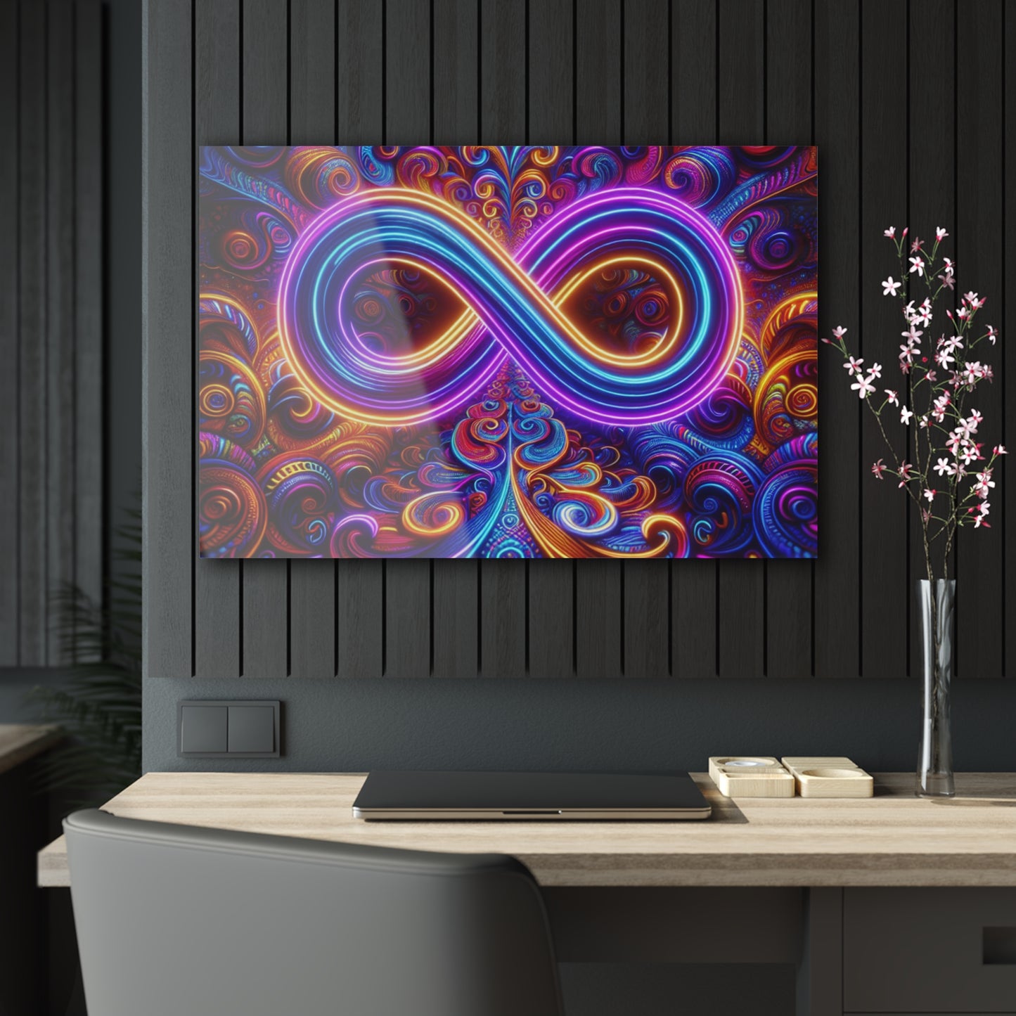Cosmic Vibrancy. Trippy infity Pattern 1/4" Glossy Acrylic Art