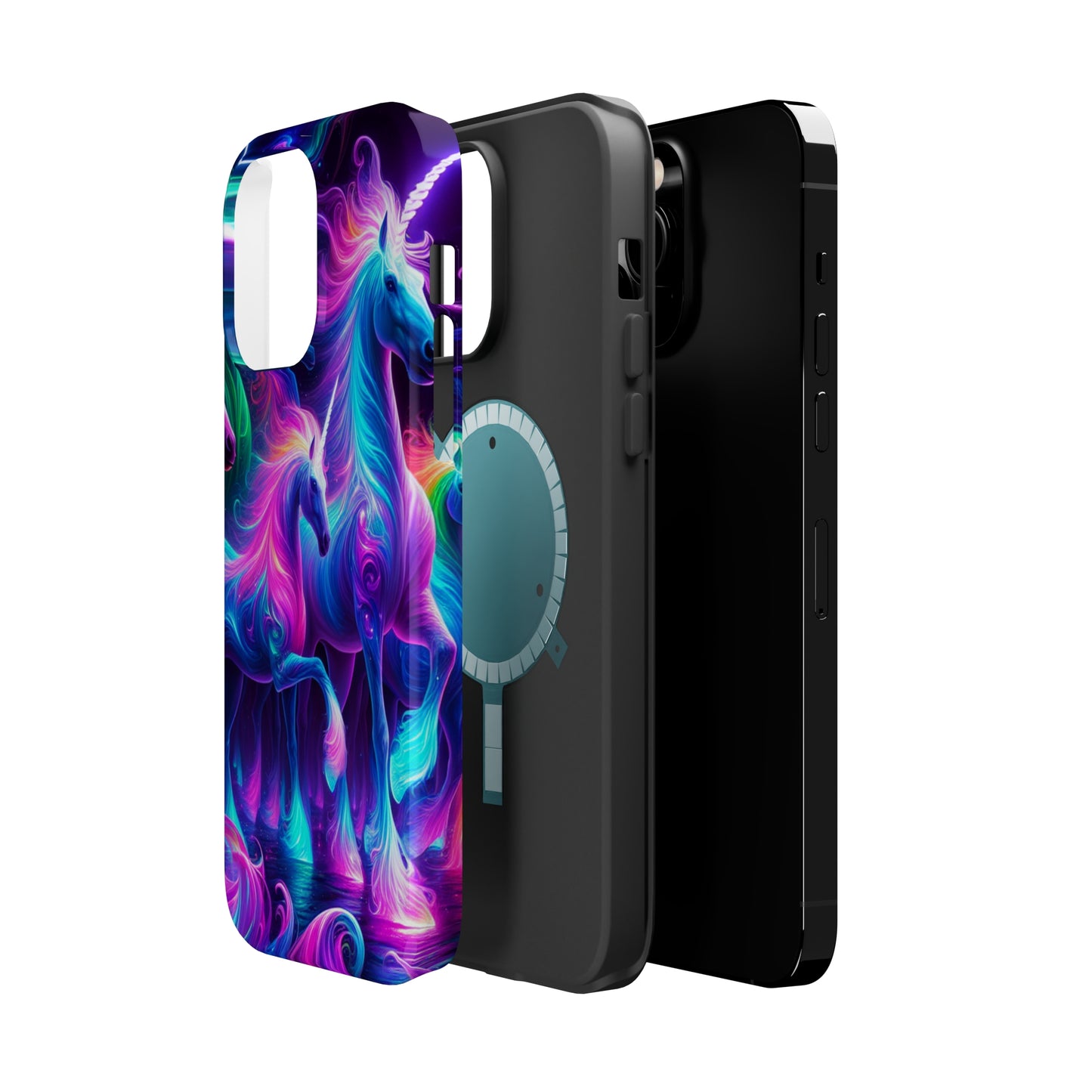 Neon Uniflourish Neon Unicorns Premium Art Magsafe Magnet Tough IPhone 13 14 15 Pro Plus Max and Mini in Matte and Glossy Phone cases