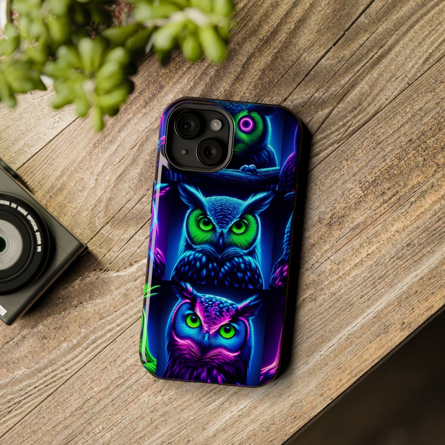 "Neon Nocturne" Neon Owls Premium Art Magsafe Magnet Tough IPhone 13 14 15 Pro Plus Max and Mini in Matte and Glossy Phone cases