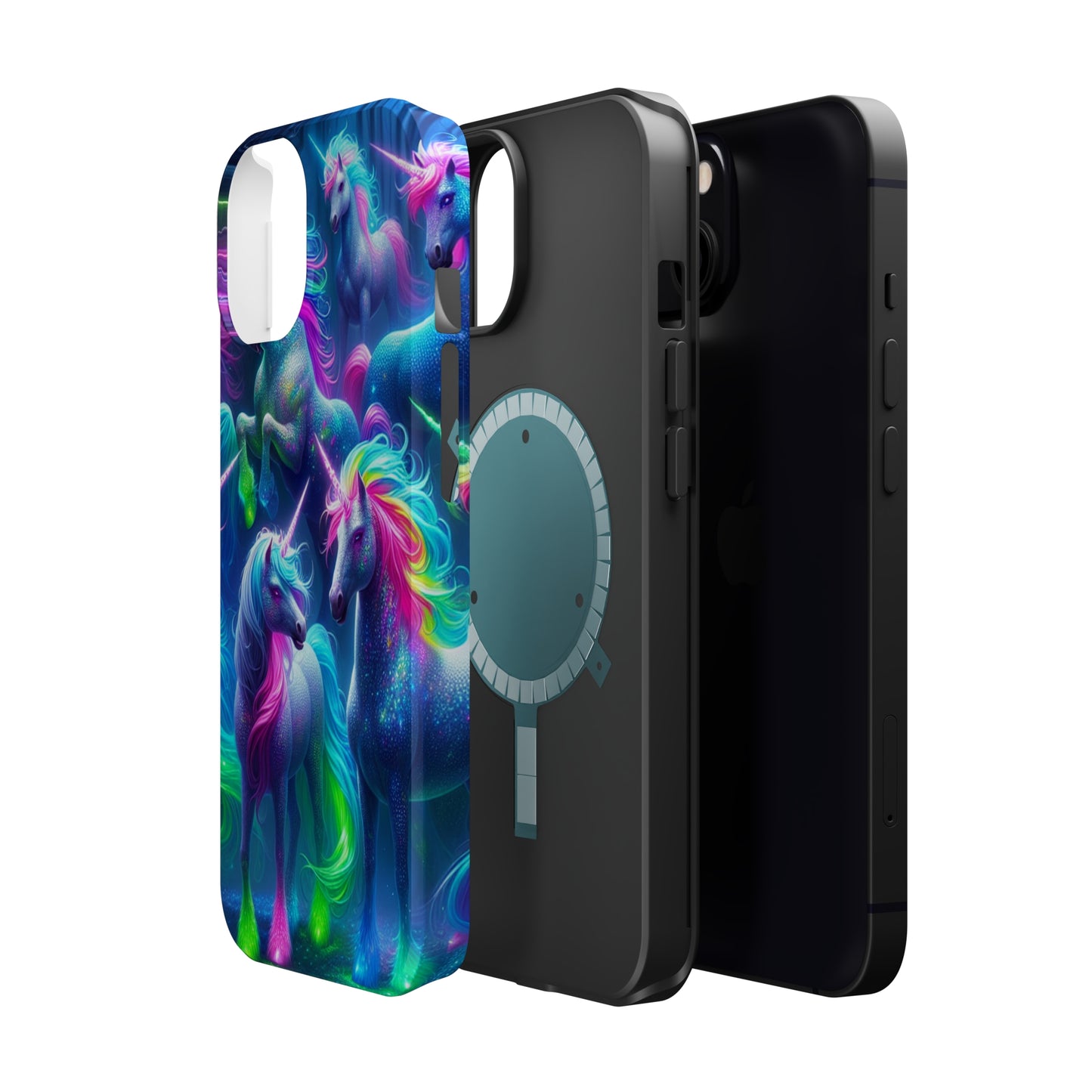 Vivid Dreamscape of Neon Unicorns Neon Unicorns Premium Art Magsafe Magnet Tough IPhone 13 14 15 Pro Plus Max and Mini in Matte and Glossy Phone cases