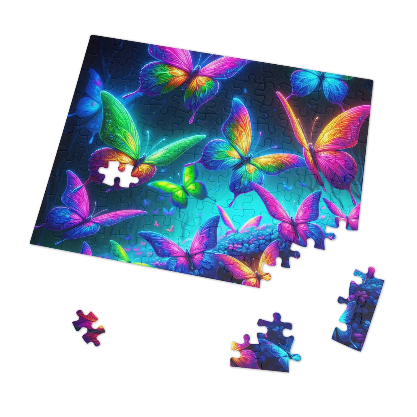 Neon Flutter. - Neon Butterflies Puzzle30, 110, 252, and 1000 Pieces