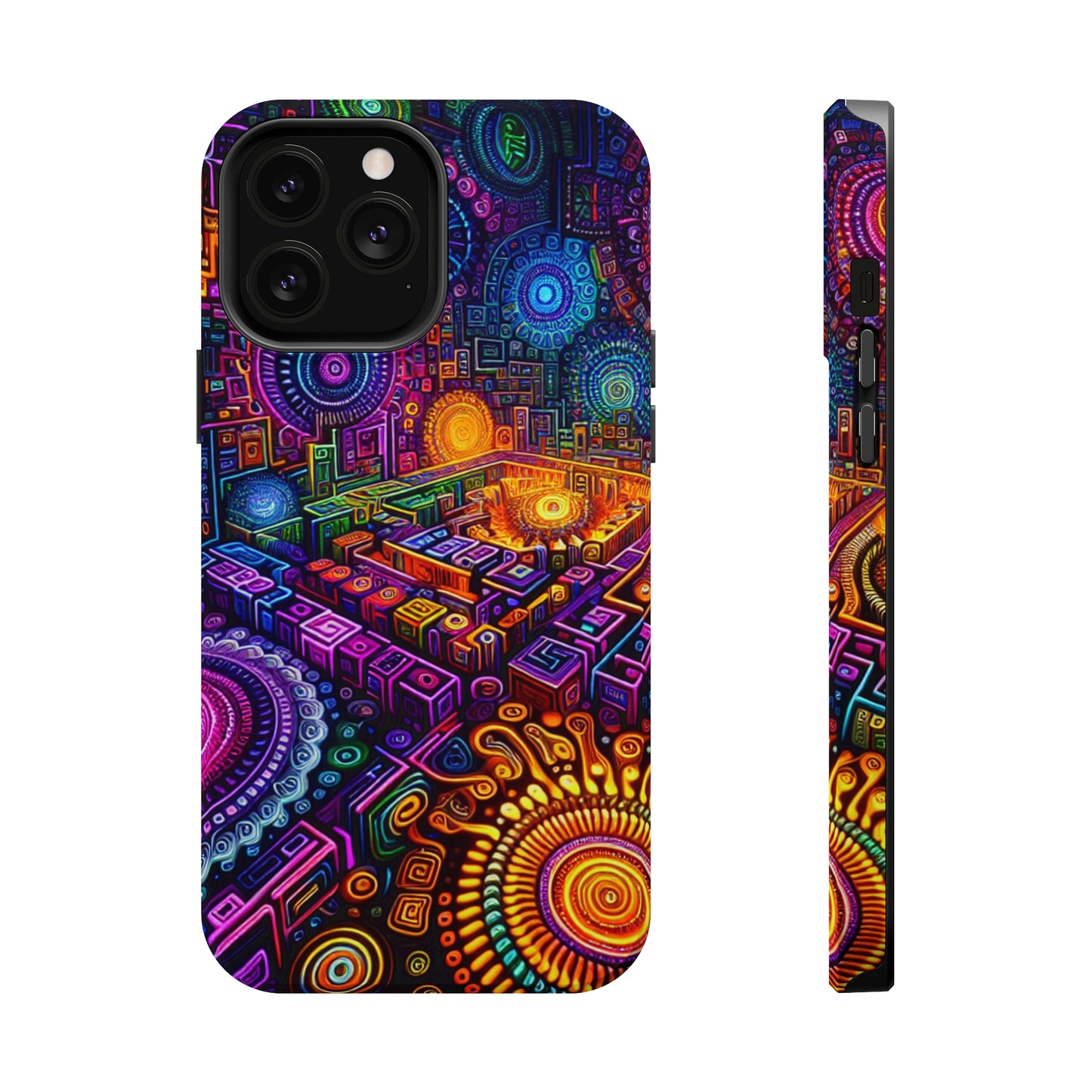 Vivid Voyage of Infinity Neon Splendor. Neon Trippy Infinity Patterns Premium Art Magsafe Magnet Tough IPhone 13 14 15 Pro Plus Max and Mini in Matte and Glossy Phone cases