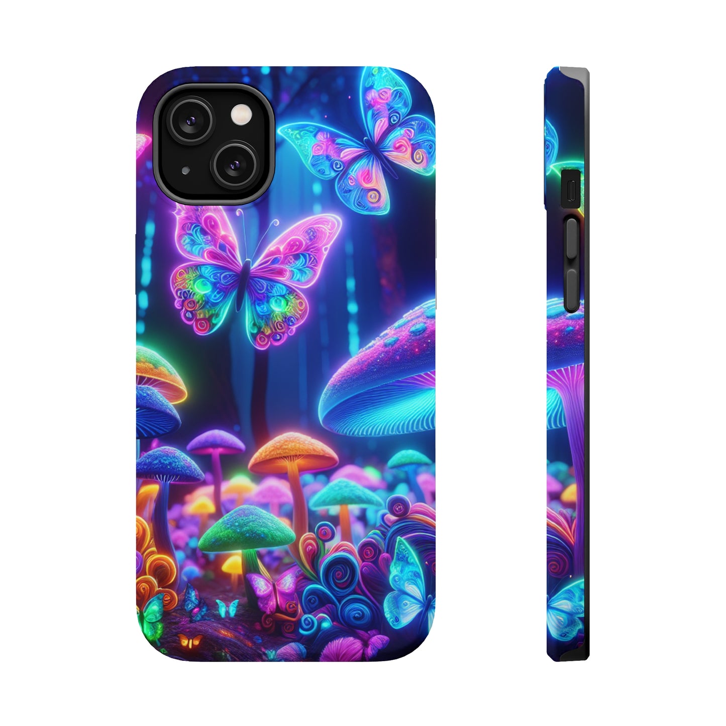 Neon Ecstasy. Neon Butterflies and Mushrooms Premium Art Magsafe Magnet Tough IPhone 13 14 15 Pro Plus Max and Mini in Matte and Glossy Phone cases