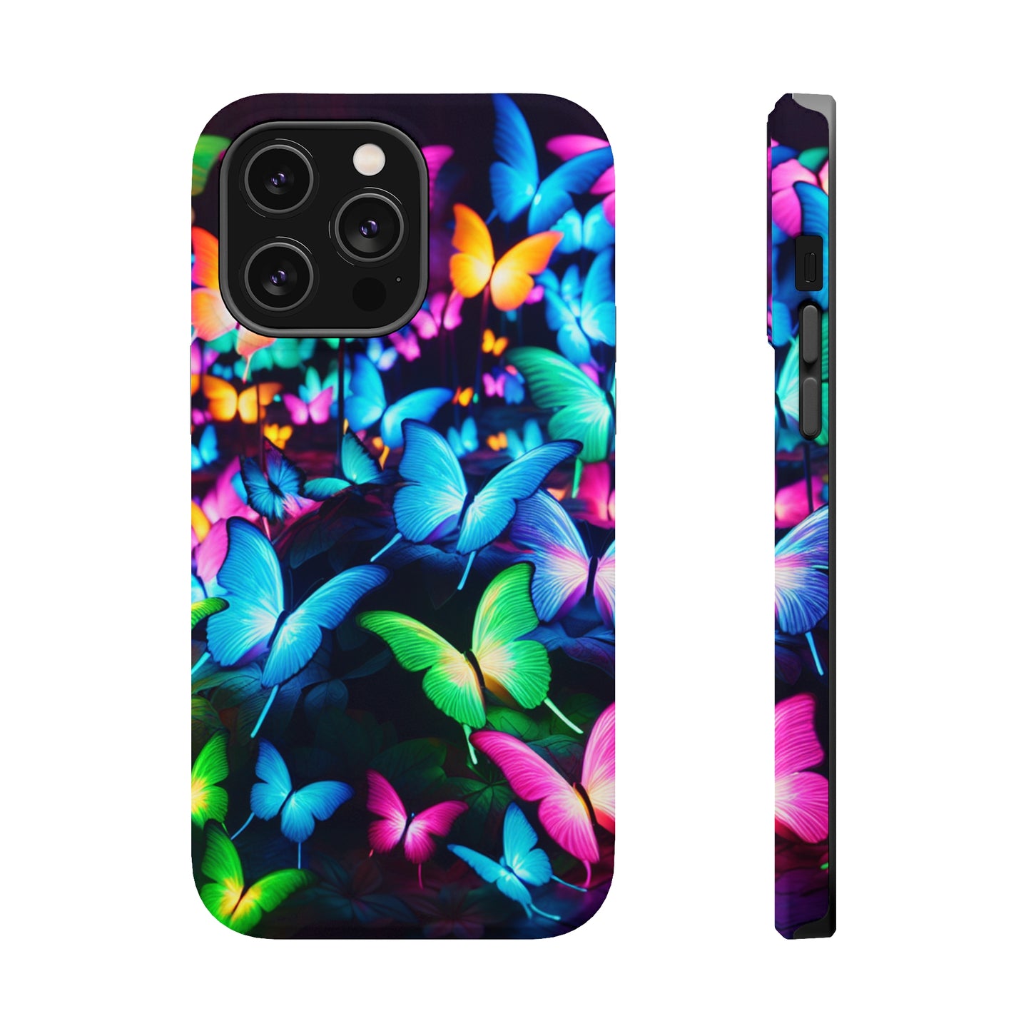 "Neon Butterfly Luridrainbow". Neon Butterflies Premium Art Magsafe Magnet Tough IPhone 13 14 15 Pro Plus Max and Mini in Matte and Glossy Phone cases