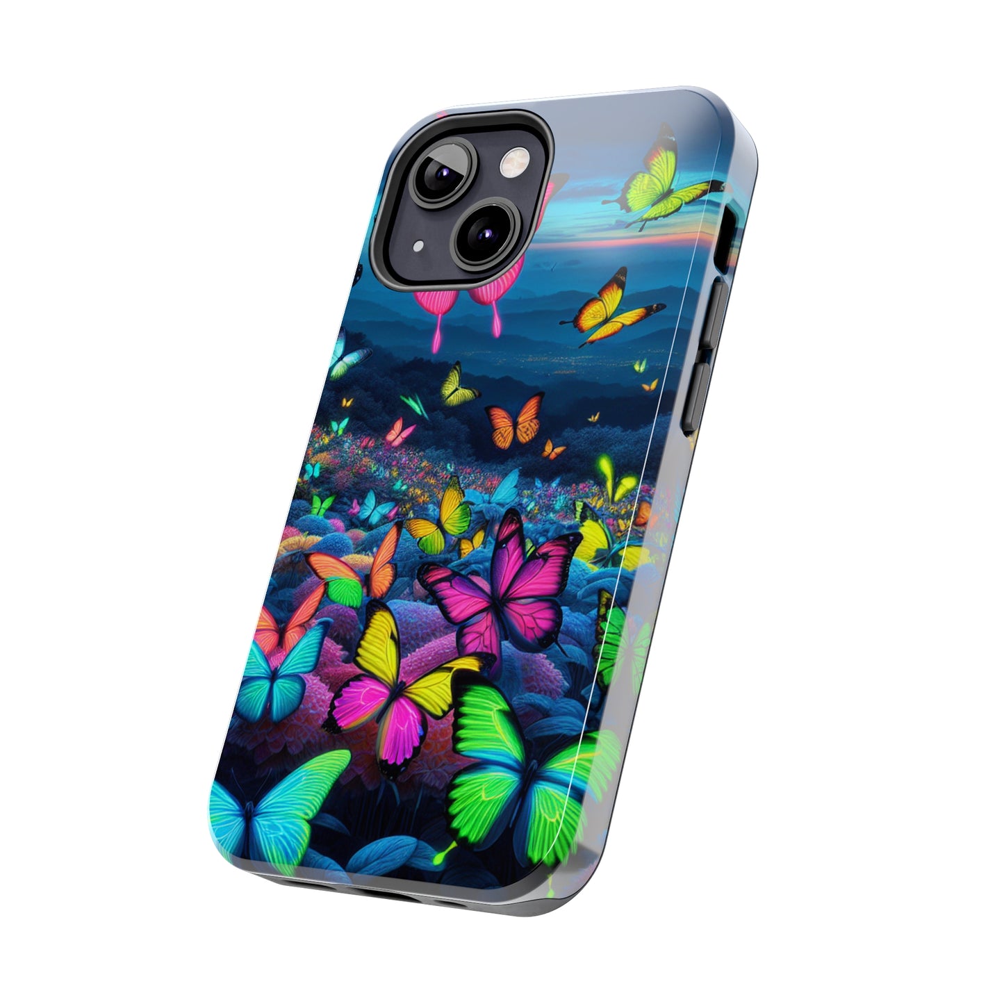 "Neon Flight Spectacle" NEON Butterflies Tough Phone Case Iphone 6 7 8 9 10 11 12 13 14 SE X XR XS Pro Max Mini Plus