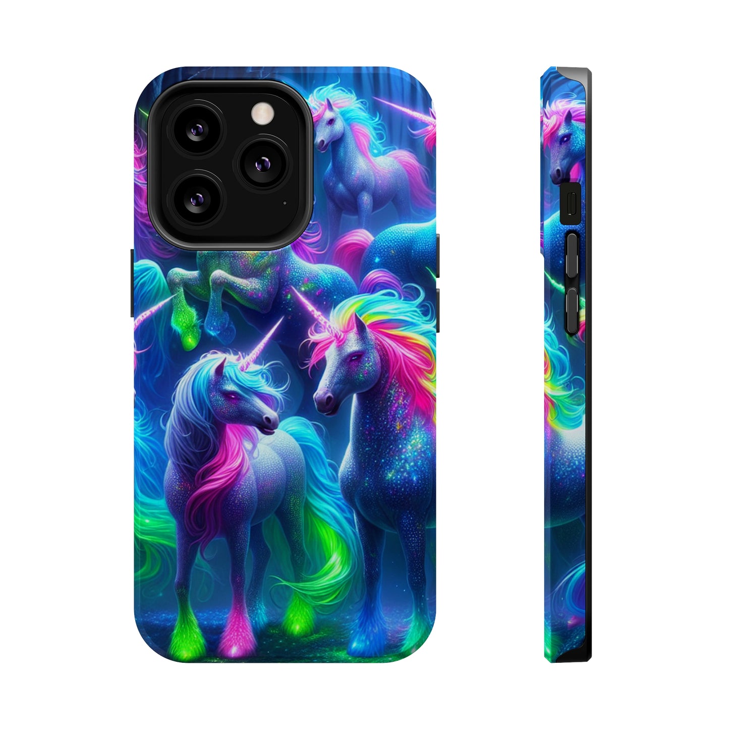 Vivid Dreamscape of Neon Unicorns Neon Unicorns Premium Art Magsafe Magnet Tough IPhone 13 14 15 Pro Plus Max and Mini in Matte and Glossy Phone cases