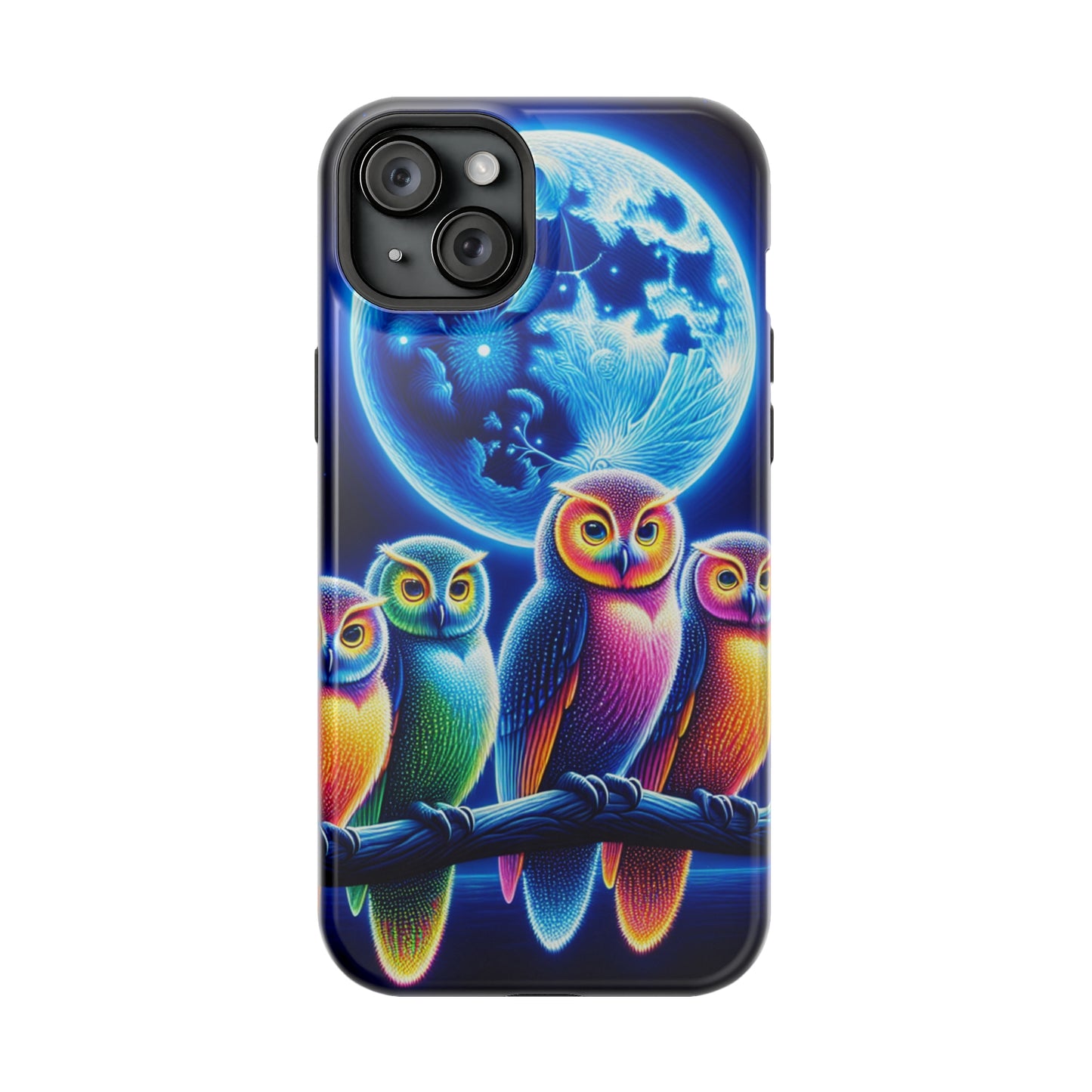 Neon Nocturnal Orbitals. Neon Owls Premium Art Magsafe Magnet Tough IPhone 13 14 15 Pro Plus Max and Mini in Matte and Glossy Phone cases
