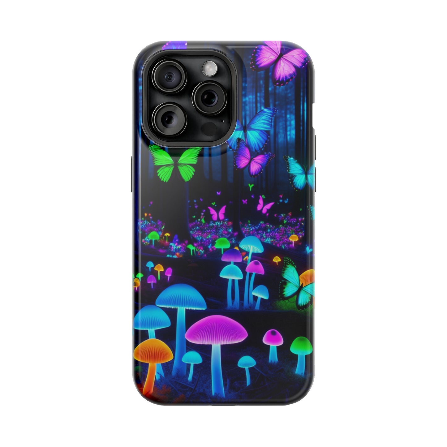 Neon Spectacle. Neon Butterflies and Mushrooms Premium Art Magsafe Magnet Tough IPhone 13 14 15 Pro Plus Max and Mini in Matte and Glossy Phone cases