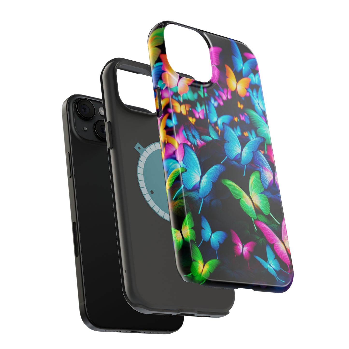 "Neon Butterfly Luridrainbow". Neon Butterflies Premium Art Magsafe Magnet Tough IPhone 13 14 15 Pro Plus Max and Mini in Matte and Glossy Phone cases