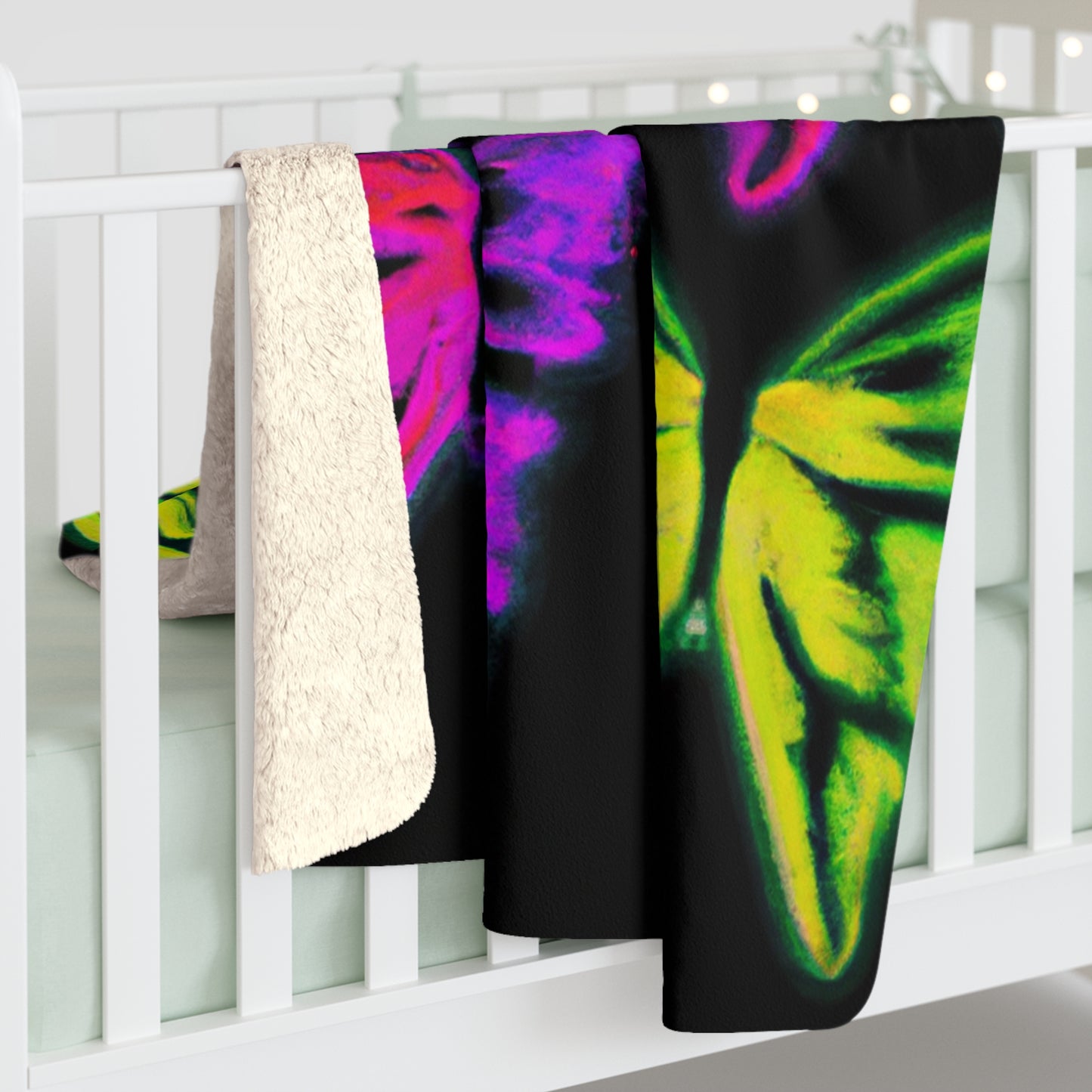 "Electric Butterflies" - NEON Butterflies Art Sherpa Blanket
