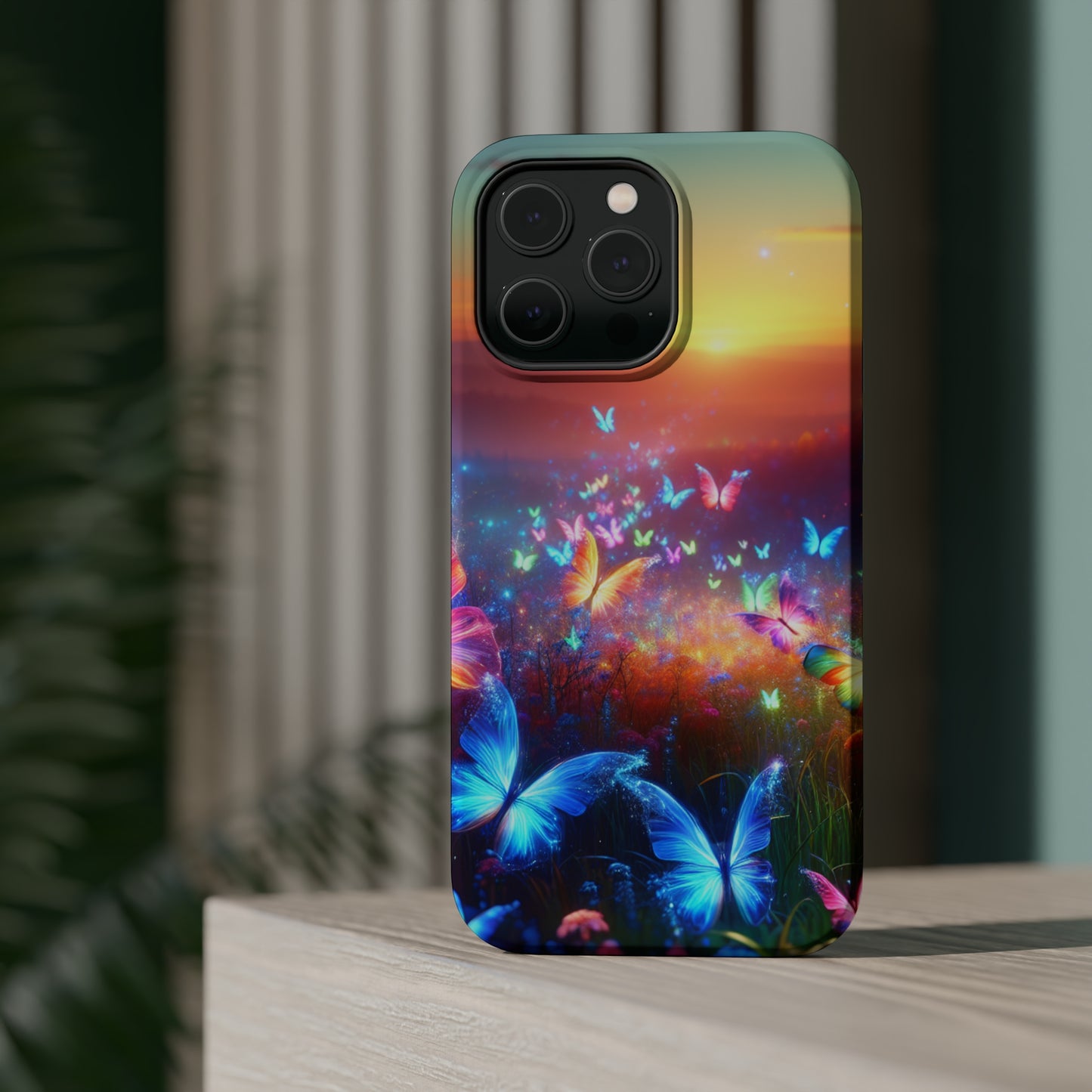 Neon Flight Fantasy Neon Butterflies Premium Art Magsafe Magnet Tough IPhone 13 14 15 Pro Plus Max and Mini in Matte and Glossy Phone cases