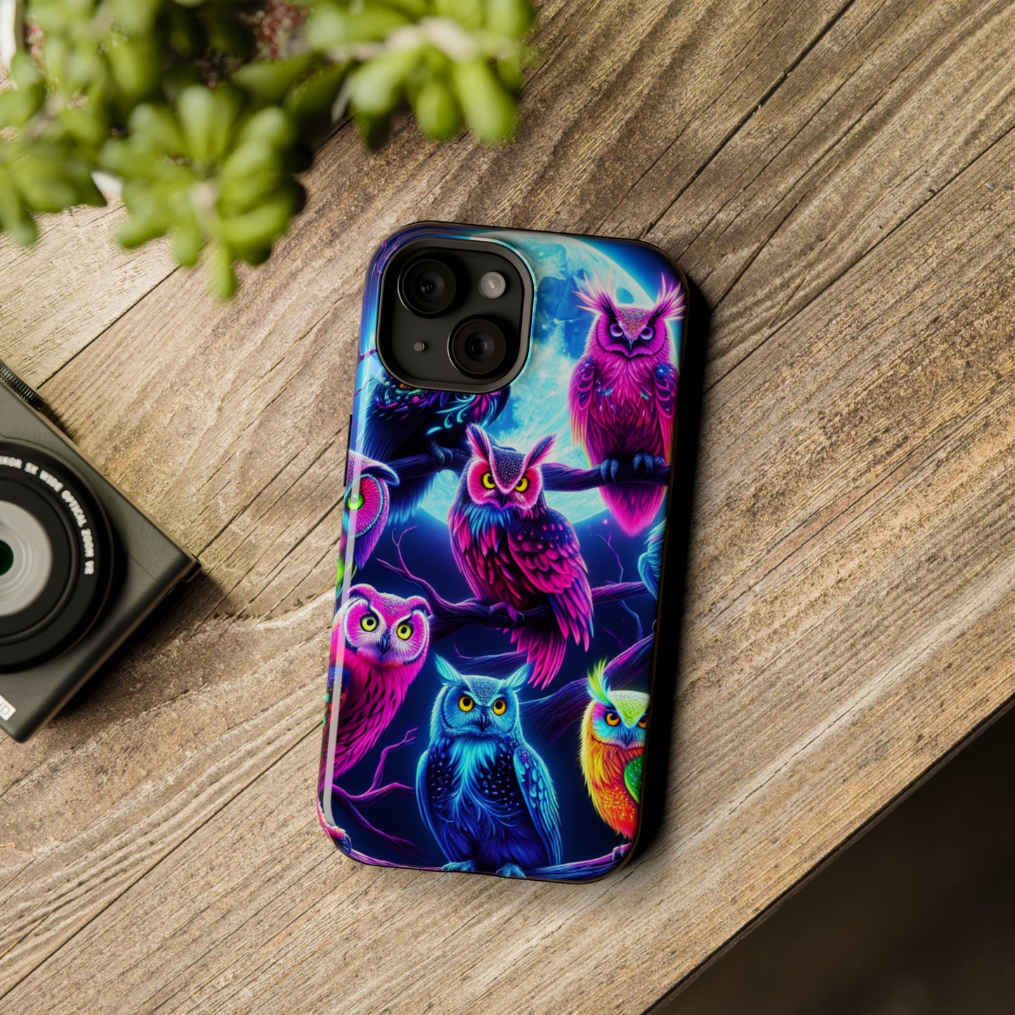 "Neon Splash of Owls" Neon Owls Premium Art Magsafe Magnet Tough IPhone 13 14 15 Pro Plus Max and Mini in Matte and Glossy Phone cases