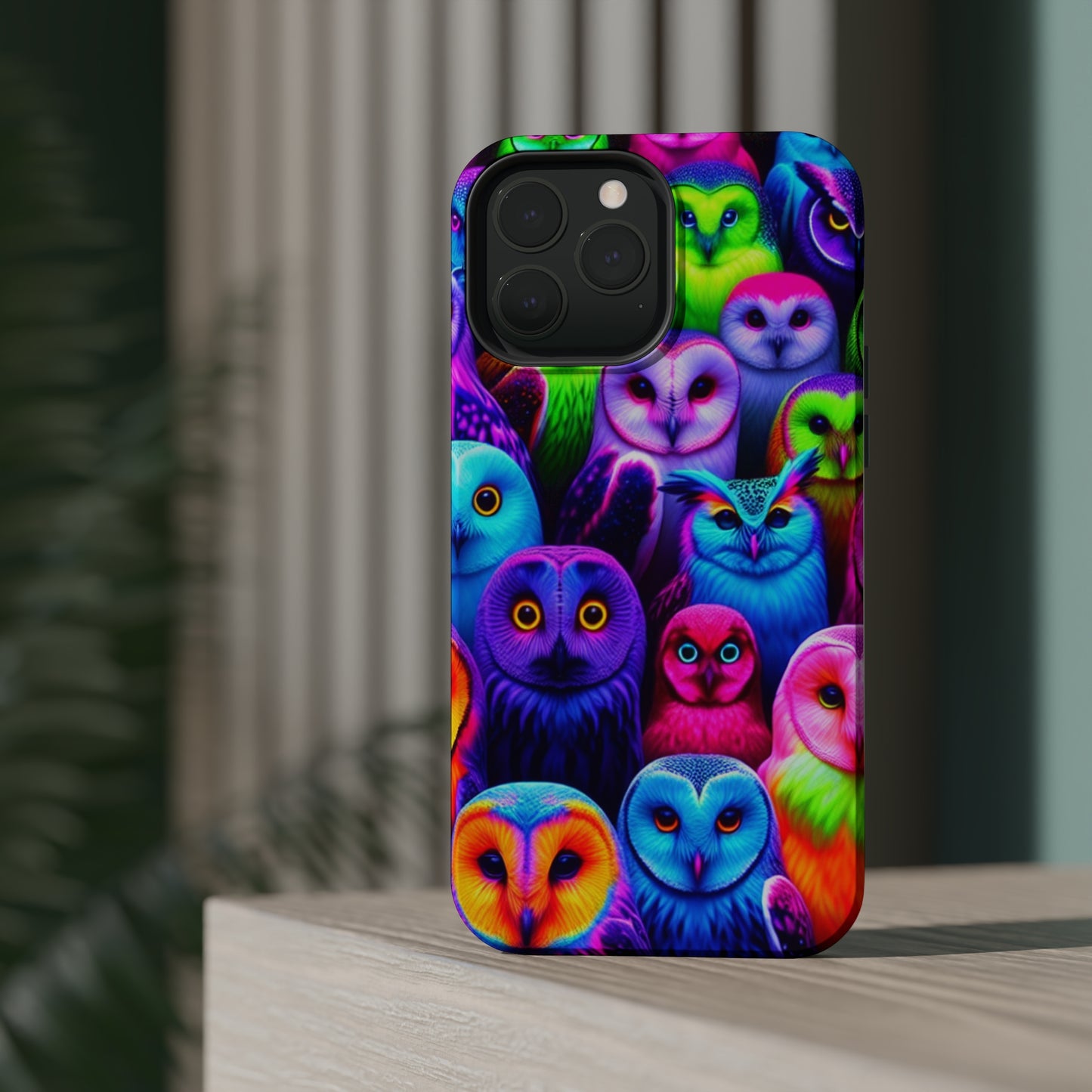Vivid Nocturnal Neonatures Neon Owls Premium Art Magsafe Magnet Tough IPhone 13 14 15 Pro Plus Max and Mini in Matte and Glossy Phone cases
