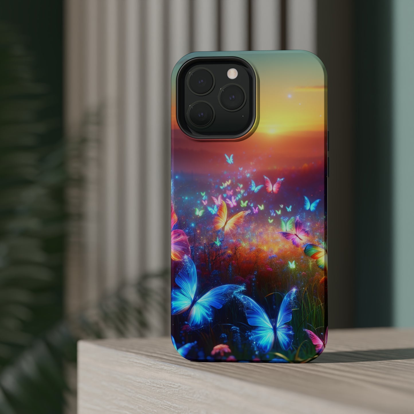 Neon Flight Fantasy Neon Butterflies Premium Art Magsafe Magnet Tough IPhone 13 14 15 Pro Plus Max and Mini in Matte and Glossy Phone cases
