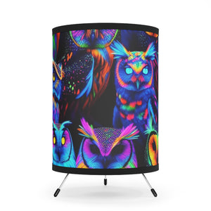 "Electric Aviary" - NEON Owls Art Tripod Lamp