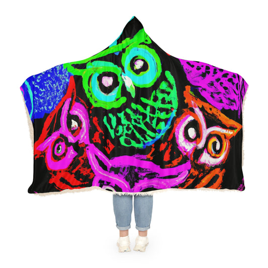'Neon Nocturne' - NEON Owls Art Hooded Snuggle Blanket