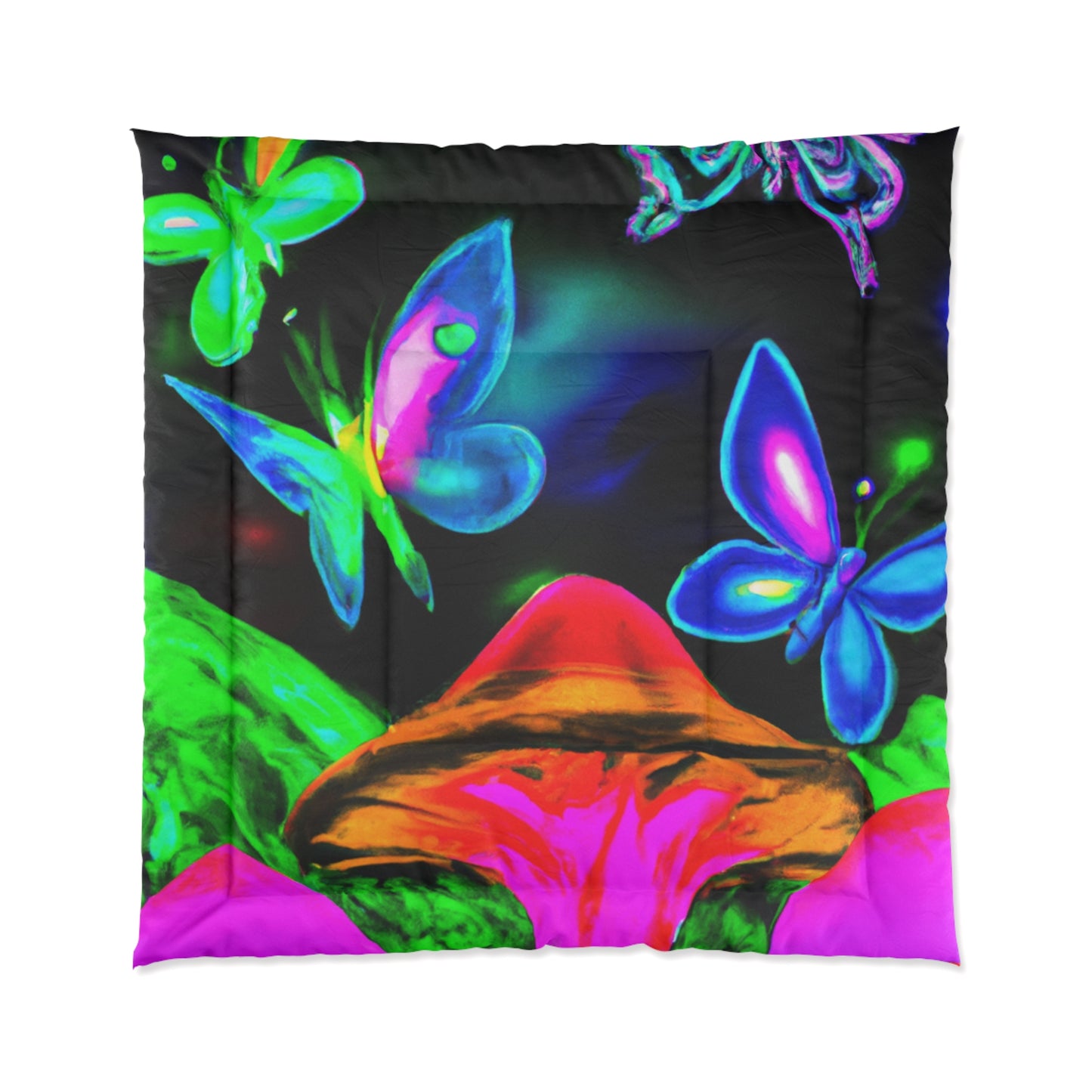 Vivid Cosmos. Butterflies & Mushrooms Comforter Blanket