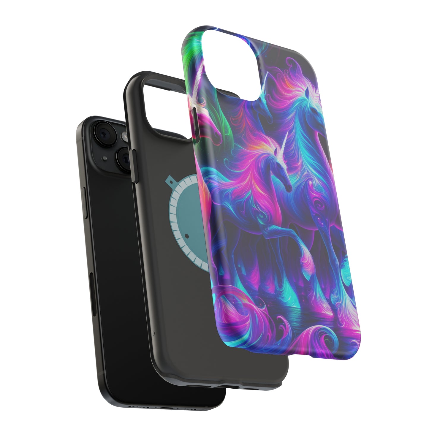 Neon Uniflourish Neon Unicorns Premium Art Magsafe Magnet Tough IPhone 13 14 15 Pro Plus Max and Mini in Matte and Glossy Phone cases