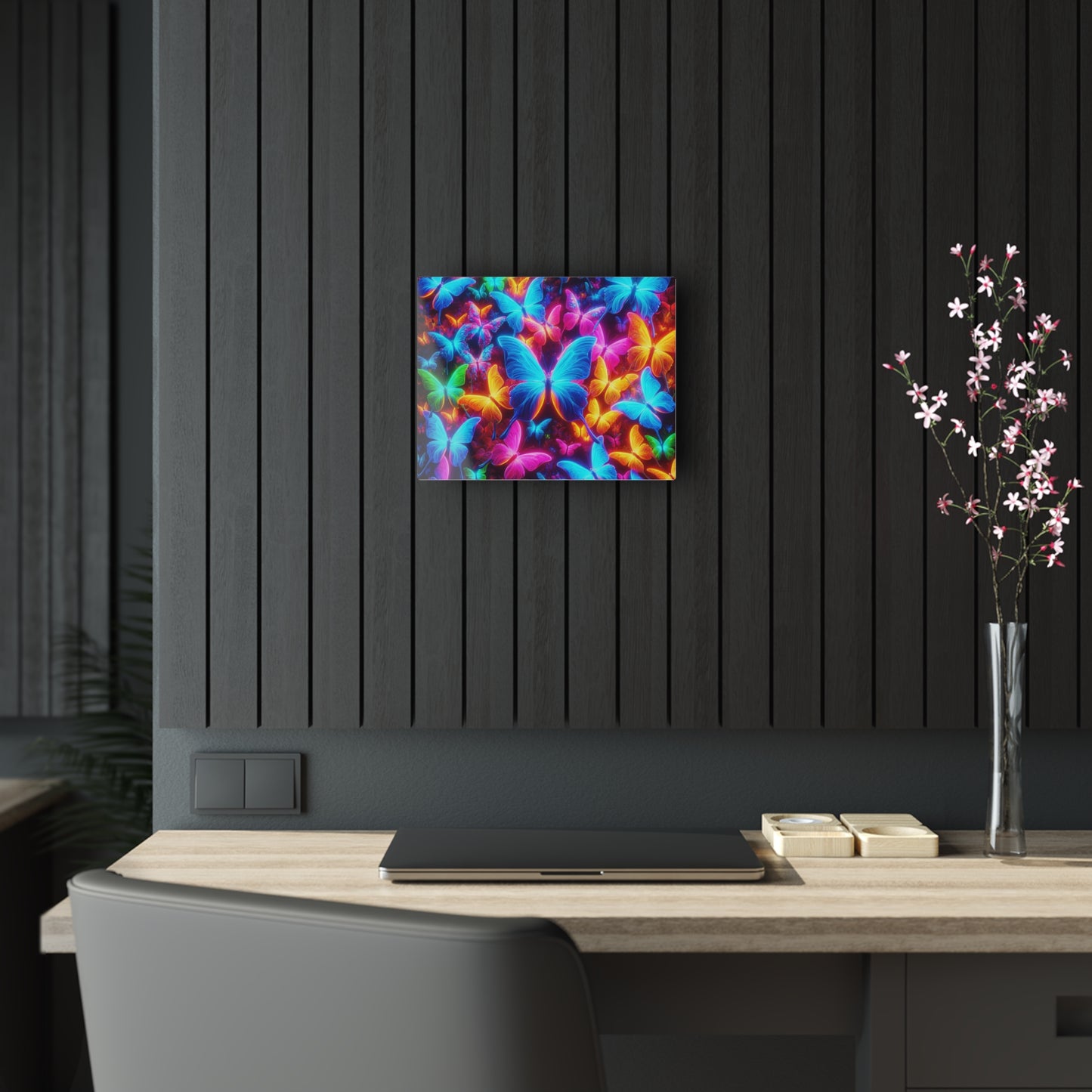 "Trail of Glowing Wings" NEON Butterflies Art 1/4" Glossy Acrylic Art