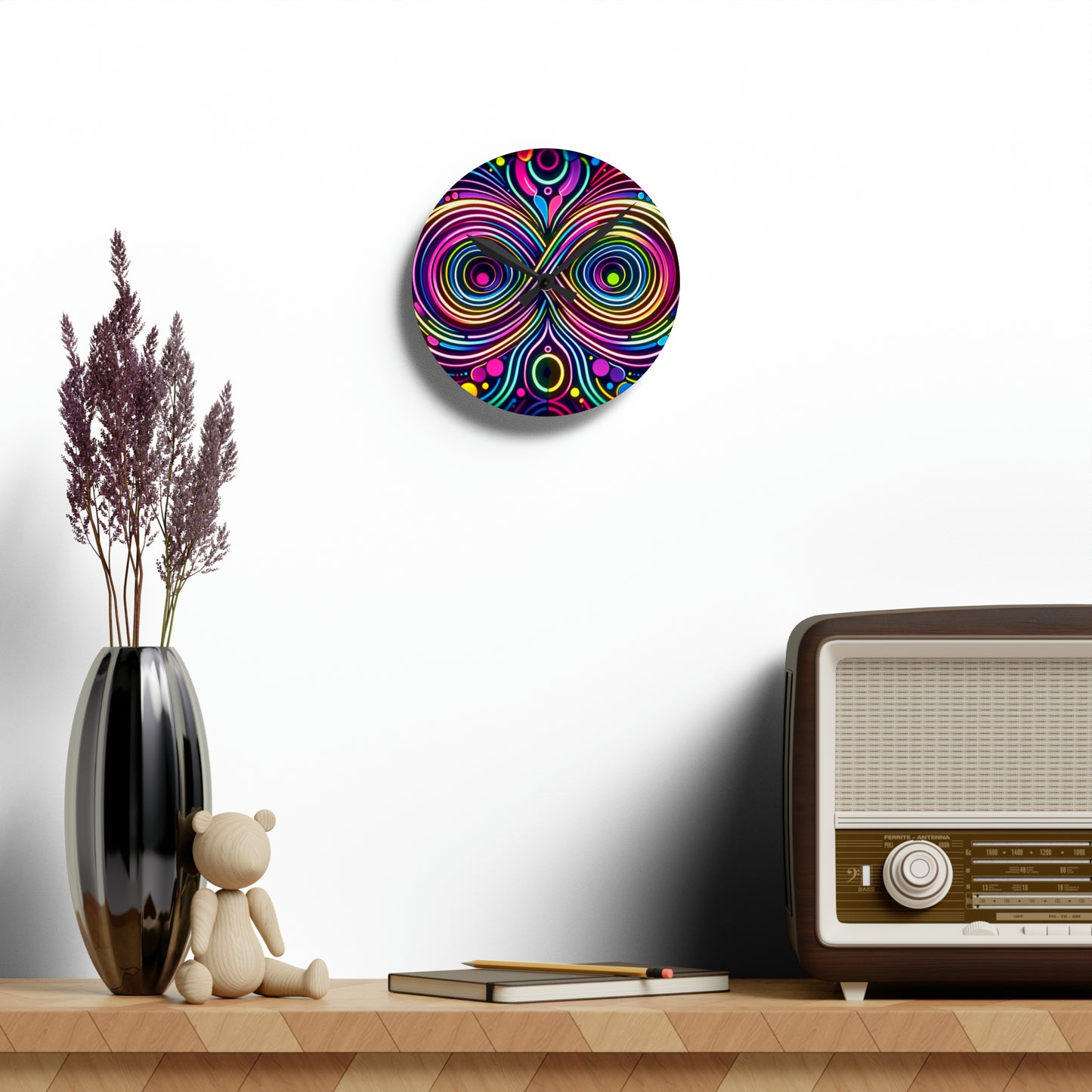 Vibrant Neon Infinity Spirograph. Infinity Patterns Art Acrylic Clock