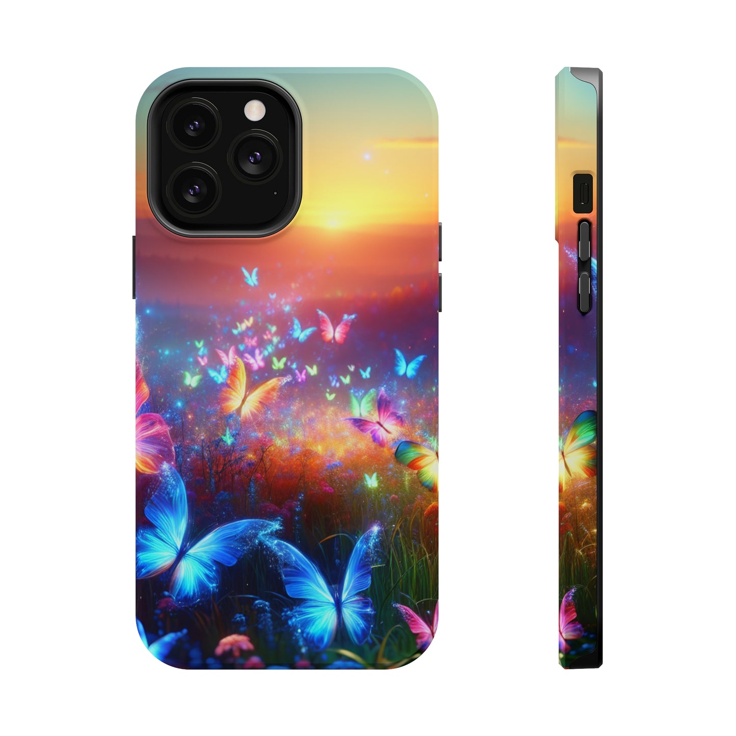 Neon Flight Fantasy Neon Butterflies Premium Art Magsafe Magnet Tough IPhone 13 14 15 Pro Plus Max and Mini in Matte and Glossy Phone cases