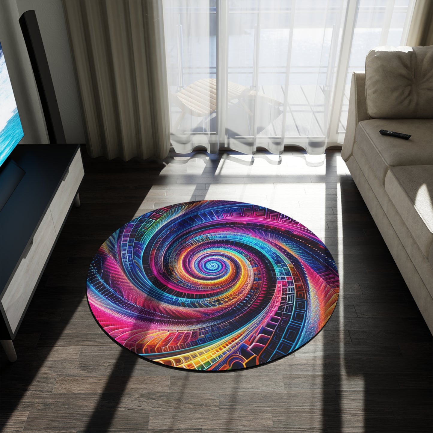 Neon Eternity Vortex. Infinity Patterns Round Rug