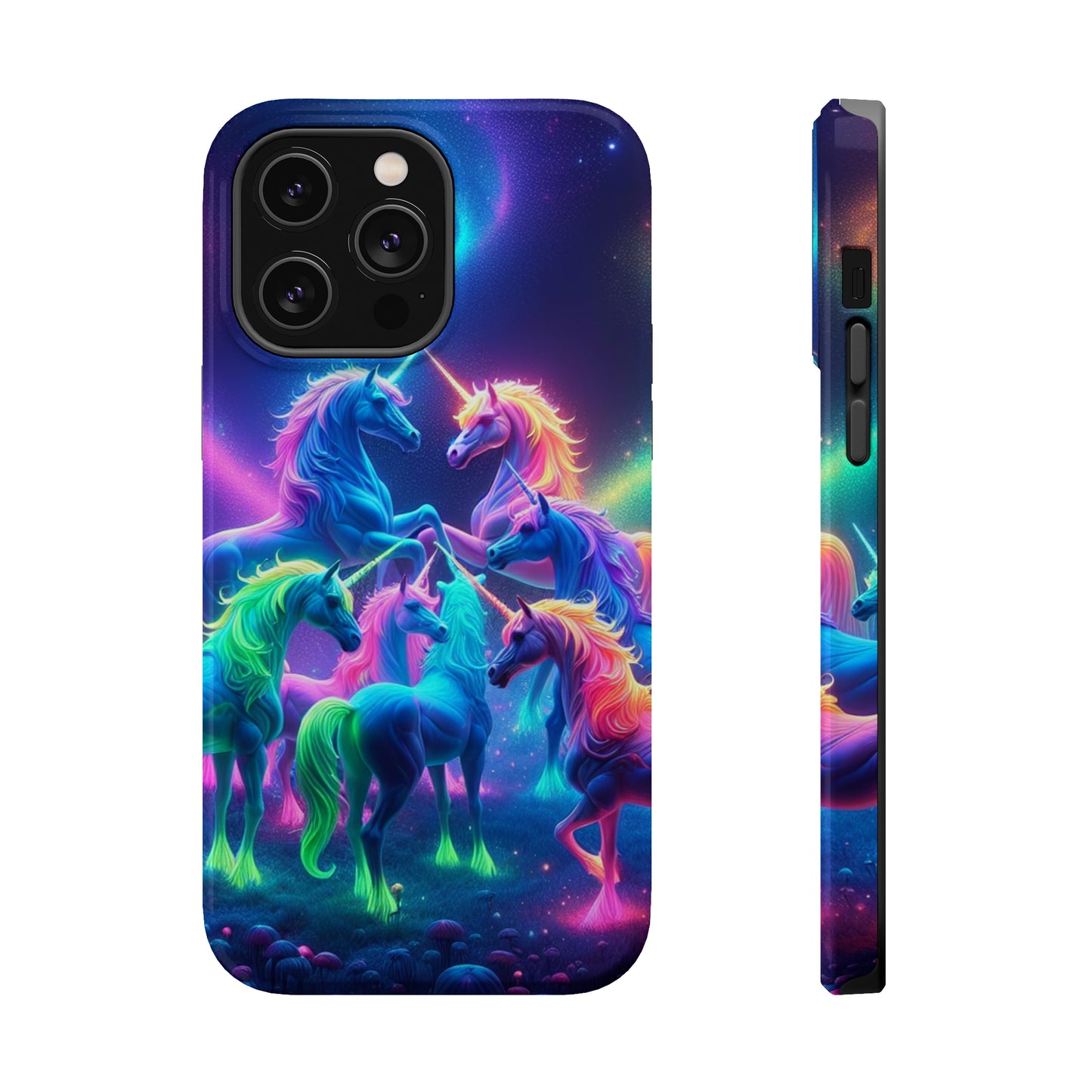 Neon Spectacle of Unicorns Neon Unicorns Premium Art Magsafe Magnet Tough IPhone 13 14 15 Pro Plus Max and Mini in Matte and Glossy Phone cases