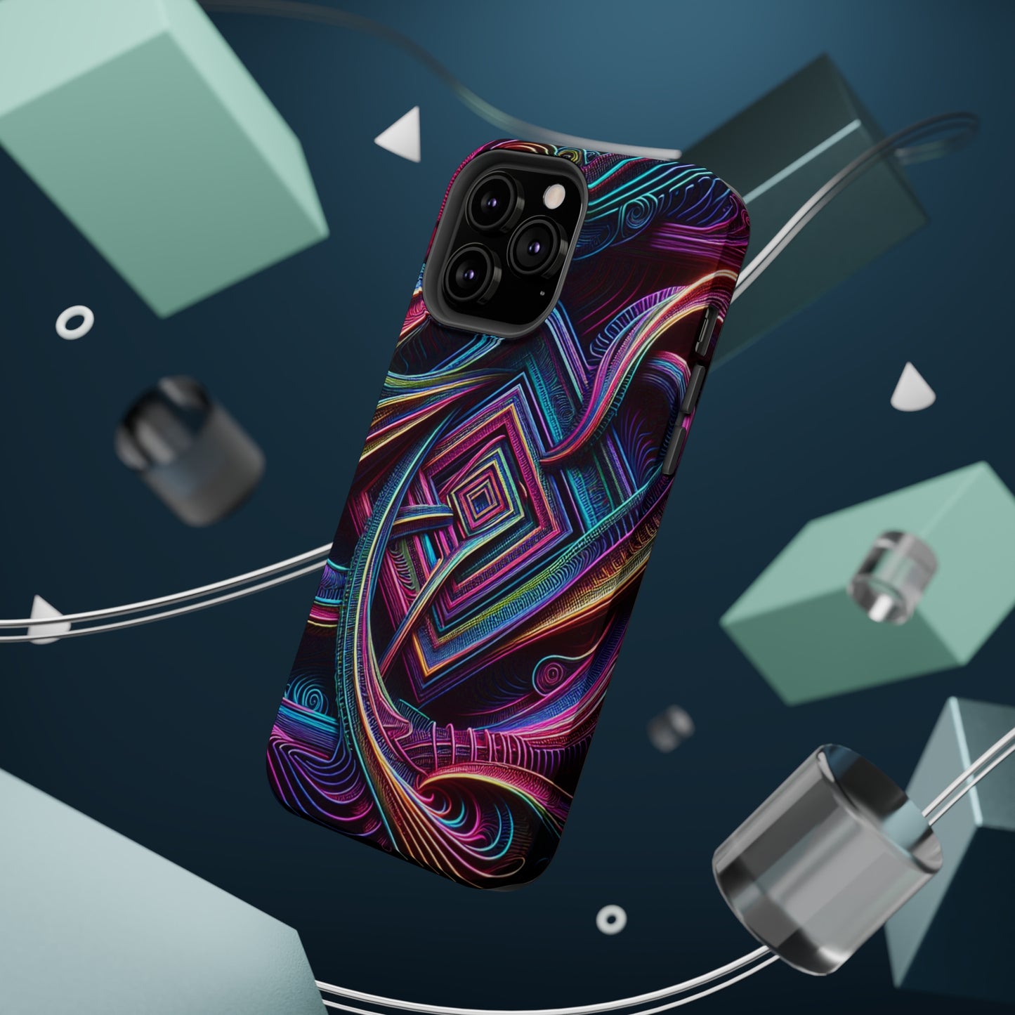 Fluxing Fractalvisage. Neon Trippy Infinity Patterns Premium Art Magsafe Magnet Tough IPhone 13 14 15 Pro Plus Max and Mini in Matte and Glossy Phone cases
