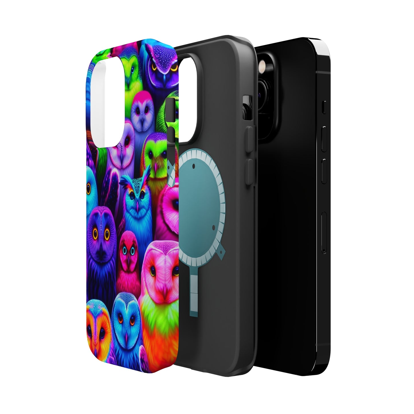 Vivid Nocturnal Neonatures Neon Owls Premium Art Magsafe Magnet Tough IPhone 13 14 15 Pro Plus Max and Mini in Matte and Glossy Phone cases