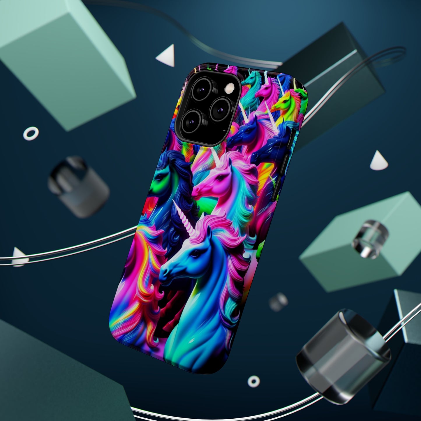 "Neon Illumination" Neon Unicorns Premium Art Magsafe Magnet Tough IPhone 13 14 15 Pro Plus Max and Mini in Matte and Glossy Phone cases