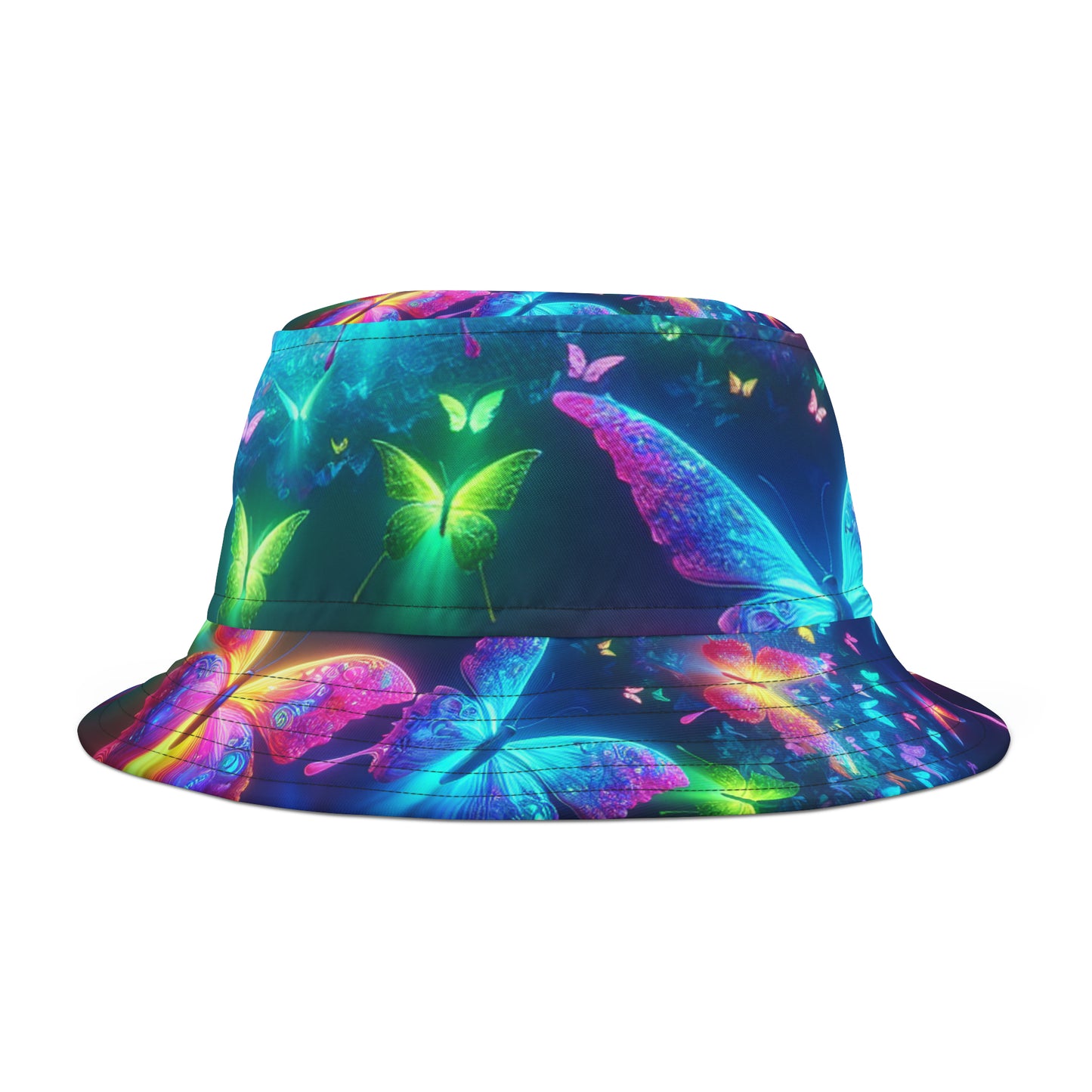 Vivid Electrum Butterflies. Neon Butterflies Bucket Hat