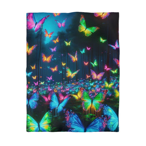 Pieter Van Derneer - NEON Butterflies Microfiber Duvet Cover