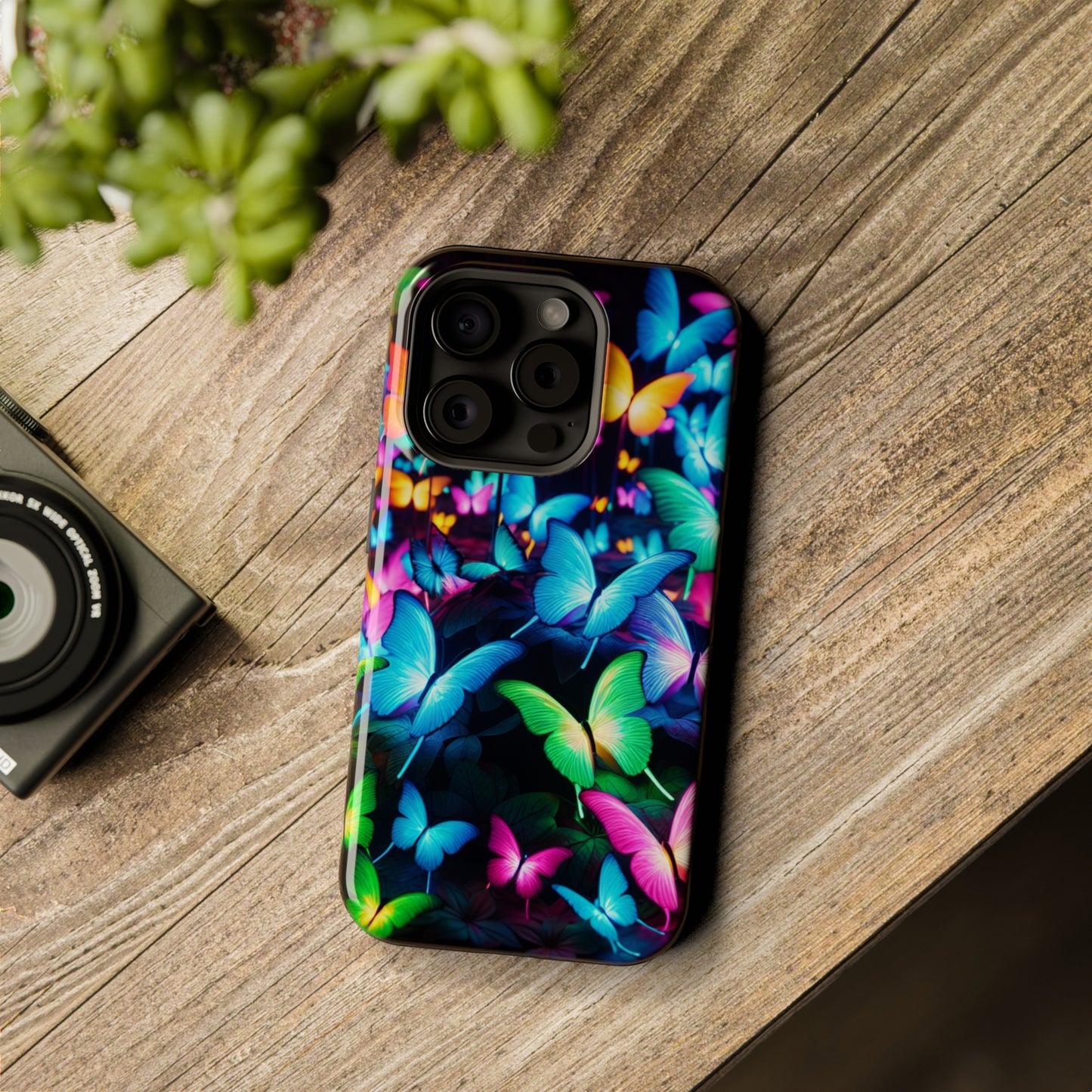 "Neon Butterfly Luridrainbow". Neon Butterflies Premium Art Magsafe Magnet Tough IPhone 13 14 15 Pro Plus Max and Mini in Matte and Glossy Phone cases