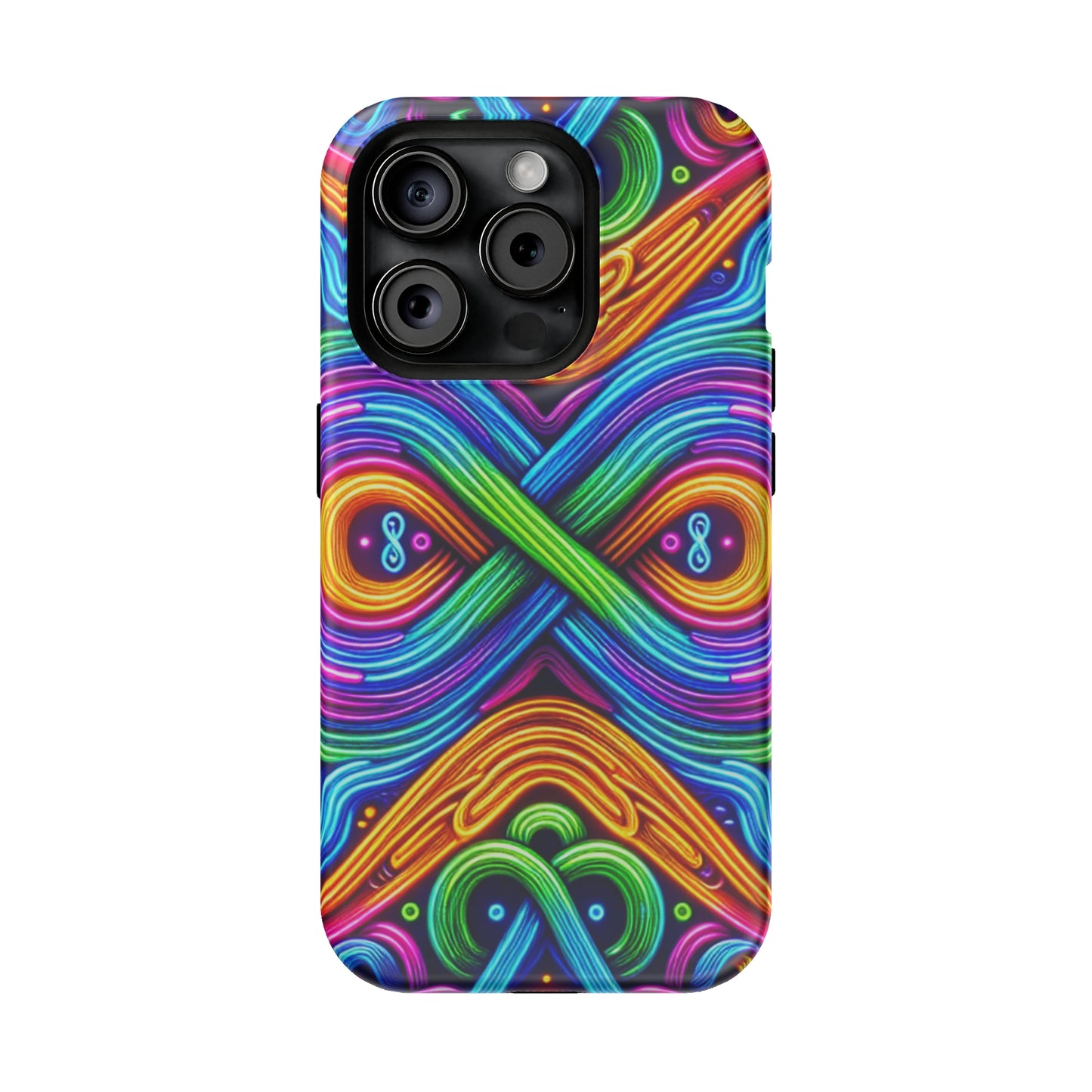 Cosmic Neon Infinity Spectacular. Neon Trippy Infinity Patterns Premium Art Magsafe Magnet Tough IPhone 13 14 15 Pro Plus Max and Mini in Matte and Glossy Phone cases