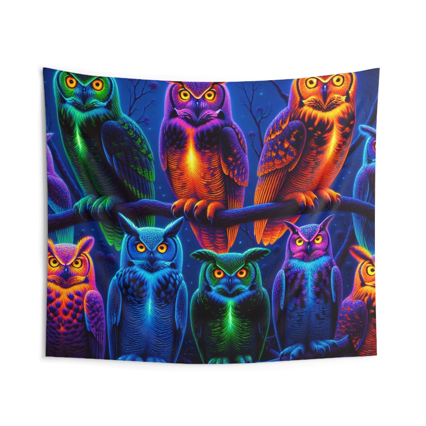 Neon Nocturne NEON Owls Art Tapestry