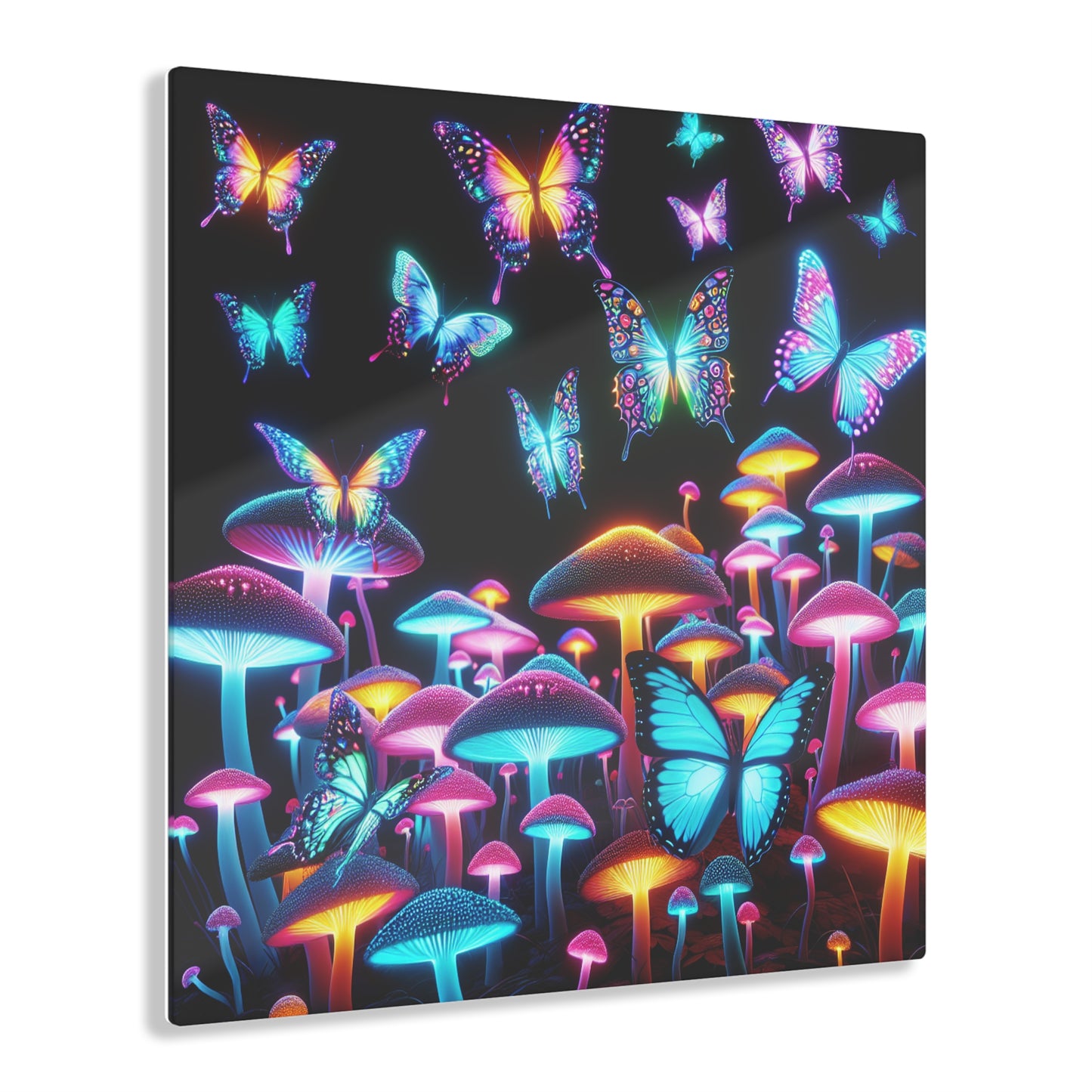 "Neon Splendor". Butterflies & Mushrooms 1/4" Glossy Acrylic Art