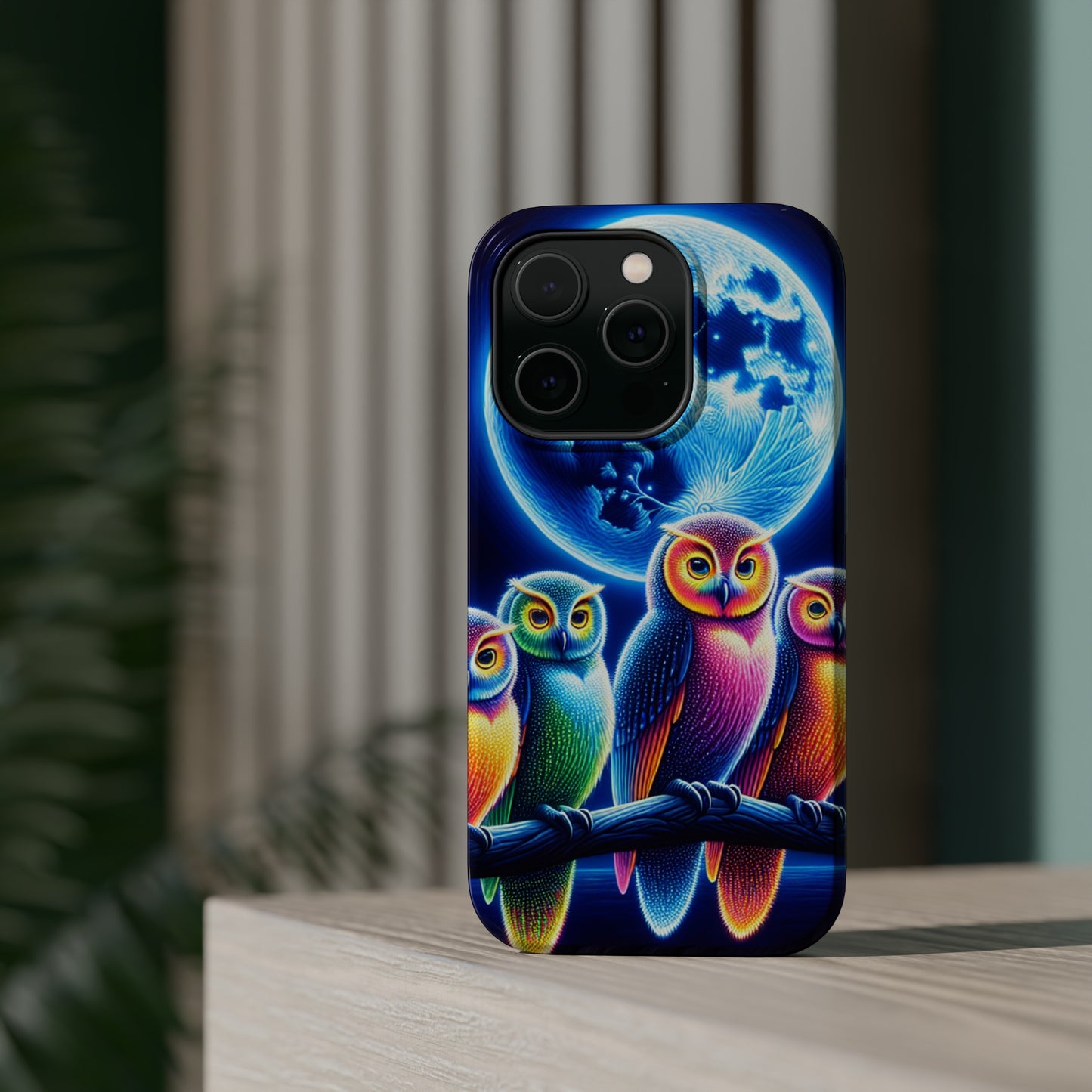 Neon Nocturnal Orbitals. Neon Owls Premium Art Magsafe Magnet Tough IPhone 13 14 15 Pro Plus Max and Mini in Matte and Glossy Phone cases