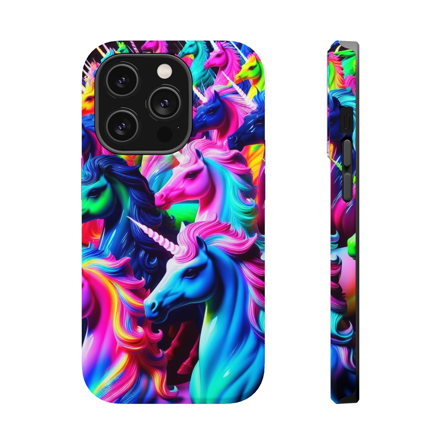 "Neon Illumination" Neon Unicorns Premium Art Magsafe Magnet Tough IPhone 13 14 15 Pro Plus Max and Mini in Matte and Glossy Phone cases
